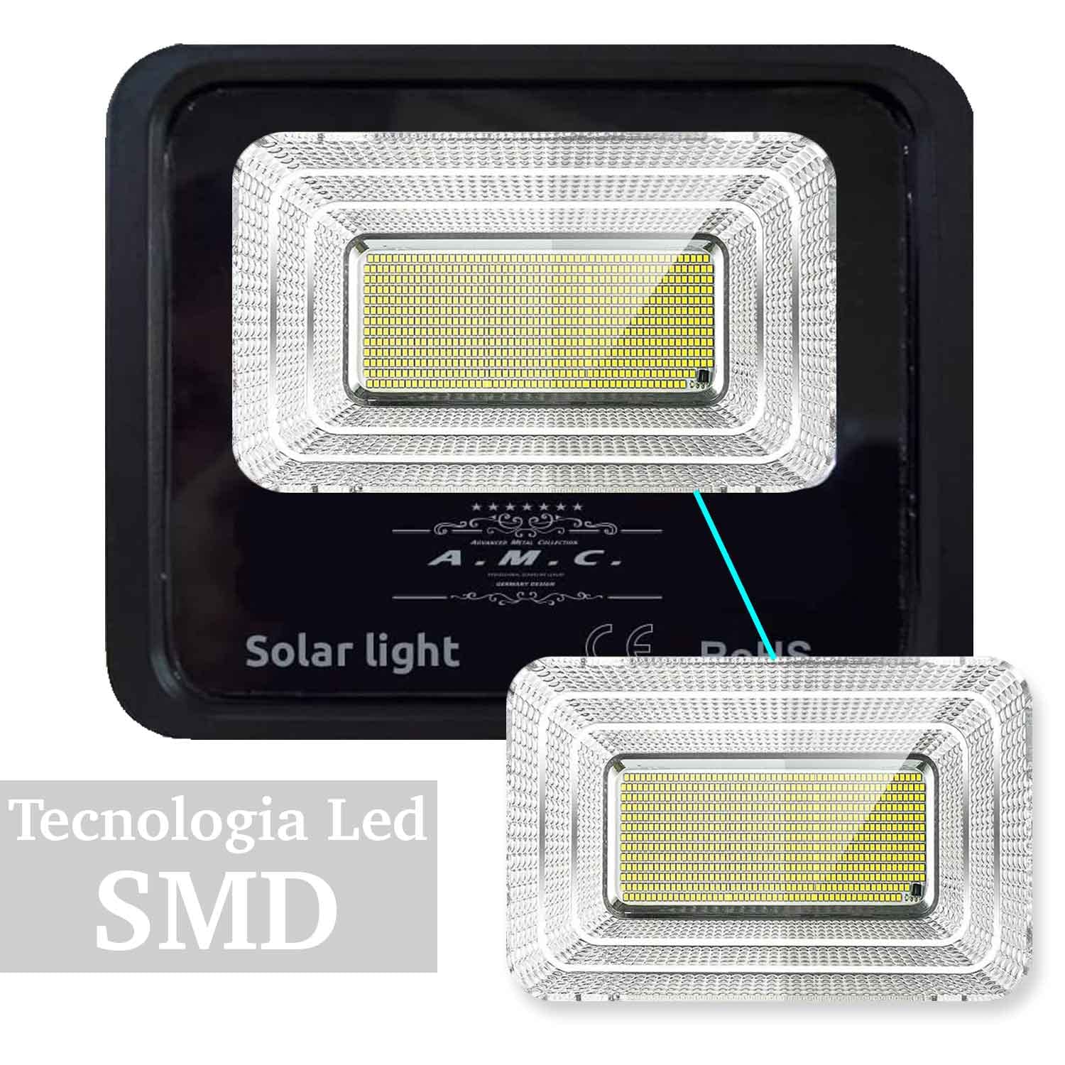 AMC Faro led esterno con pannello solare 800 Watt, luci solari, Lampade da parete per esterni, luci solari da giardino con pannello crepuscolare, angolo di illuminazione 120°, 5 m, isolamento IP67