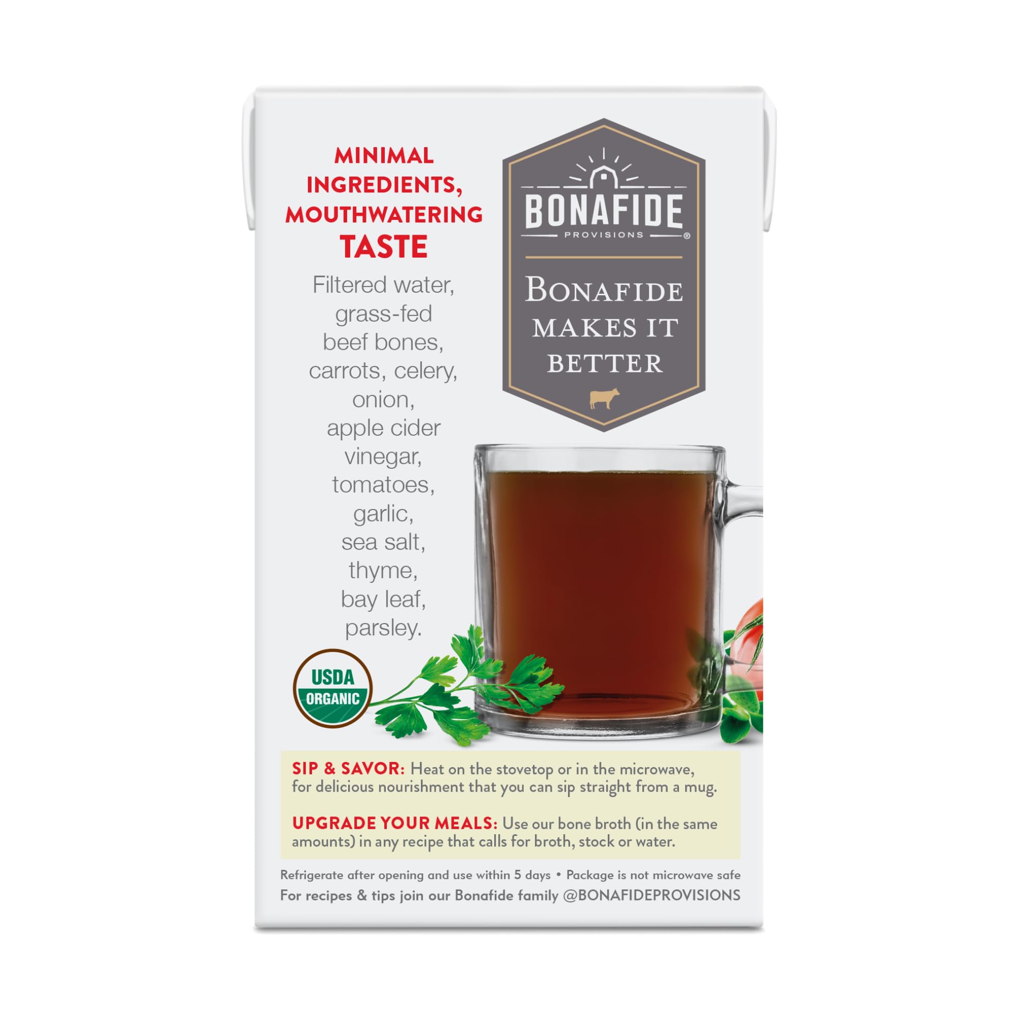 Bonafide Provisions Fresh Organic Beef Bone Broth, 16.9oz - 6 Pack thumbnail 3