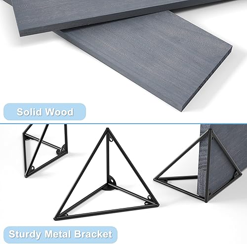 Miniatura 5 de SRIWATANA Juego de 3 estantes flotantes montados en la pared, estantes de madera rústica para dormitorio, baño, sala de estar, cocina (negro)