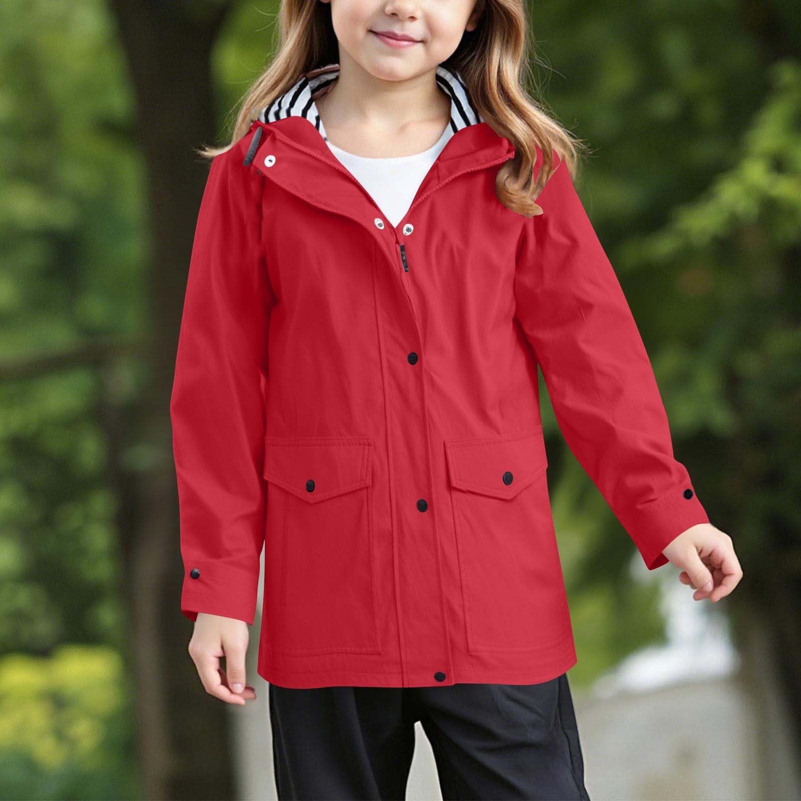 Chaqueta cortavientos con capucha para niñas, impermeable ligera, capucha ajustable, bolsillos, transpirable y plegable, para senderismo, colegio y actividades al aire libre.
