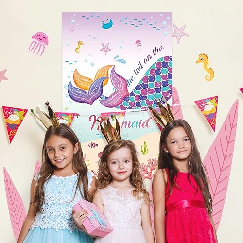 Miniatura 6 de Pin The Tail on The Mermaid Game con 32 colas bajo el mar, decoraciones de fiesta de cumpleaños para niños, recuerdo de fiesta de cumpleaños de