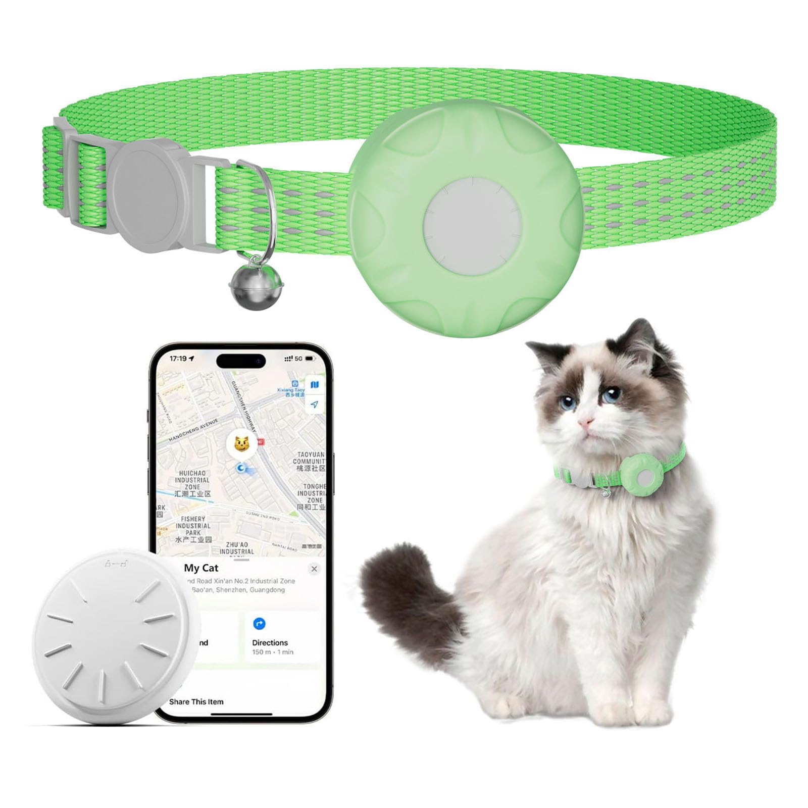 Cat Tracker,Pet Tracker for Cats Compatible with Apple Find My App(Only iOS),Waterproof Tracker Cat Collar with Safety Elastic Buckle,No Monthly Fee,