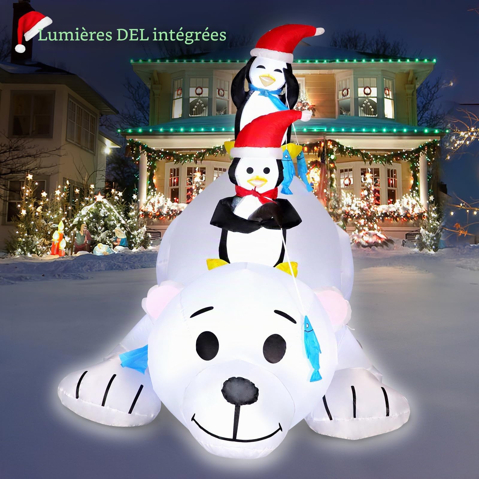 Aimosen 1.8 M Décoration Noël Gonflable, Ours Polaire Pingouins Gonflable LED Décoration de Noël, 6 FT Gonflable de Noël avec Lumières Intérieur/Extérieur, Décoration de Noël pour Jardin