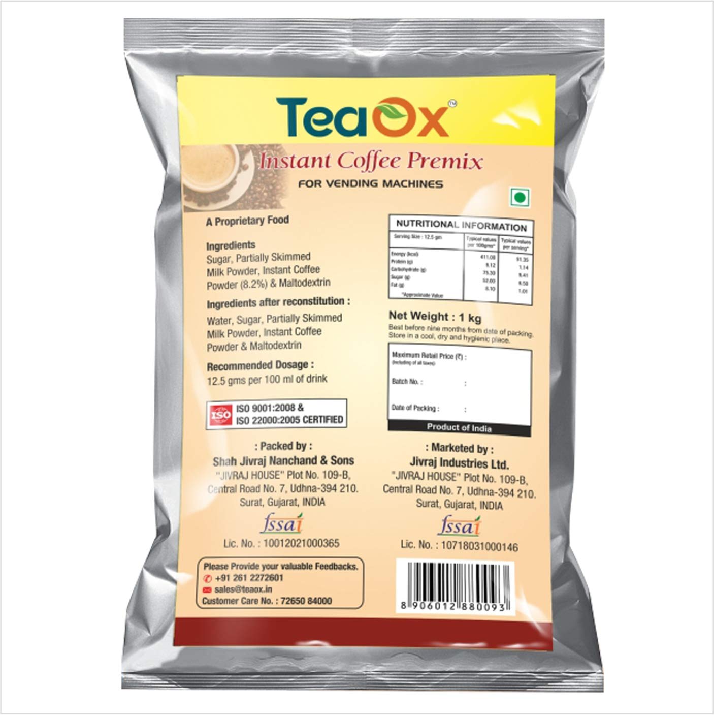 TeaOx Instant Coffee Premix 1 kg | for Vending Machines | Premix