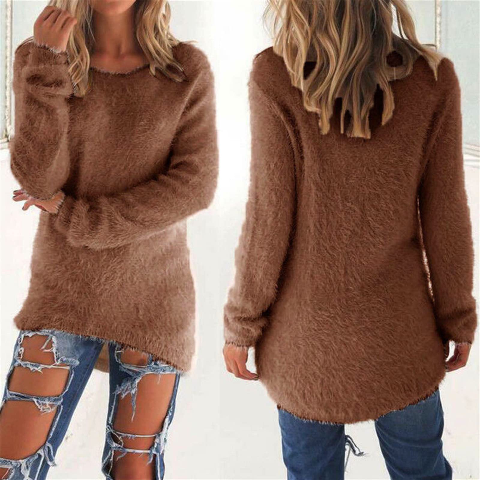 Maglione termico da donna Primavera O Collo Sciolto Cotone Maglia Maglione Lungo Pullover Casual Plus Size Camicia, grigio, XXX-Large