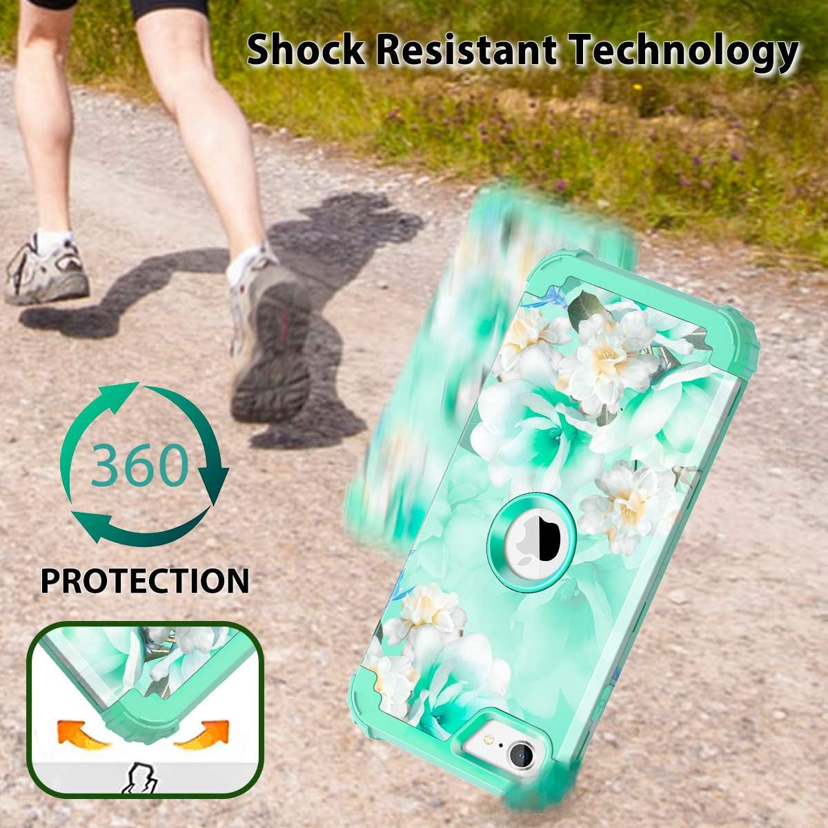 Casetego Compatible with iPhone 6S Case,iPhone 6 Case,Floral Three Layer Heavy Duty Hybrid Sturdy Shockproof Protective Cover Case for Apple iPhone 6S/6,Green/White