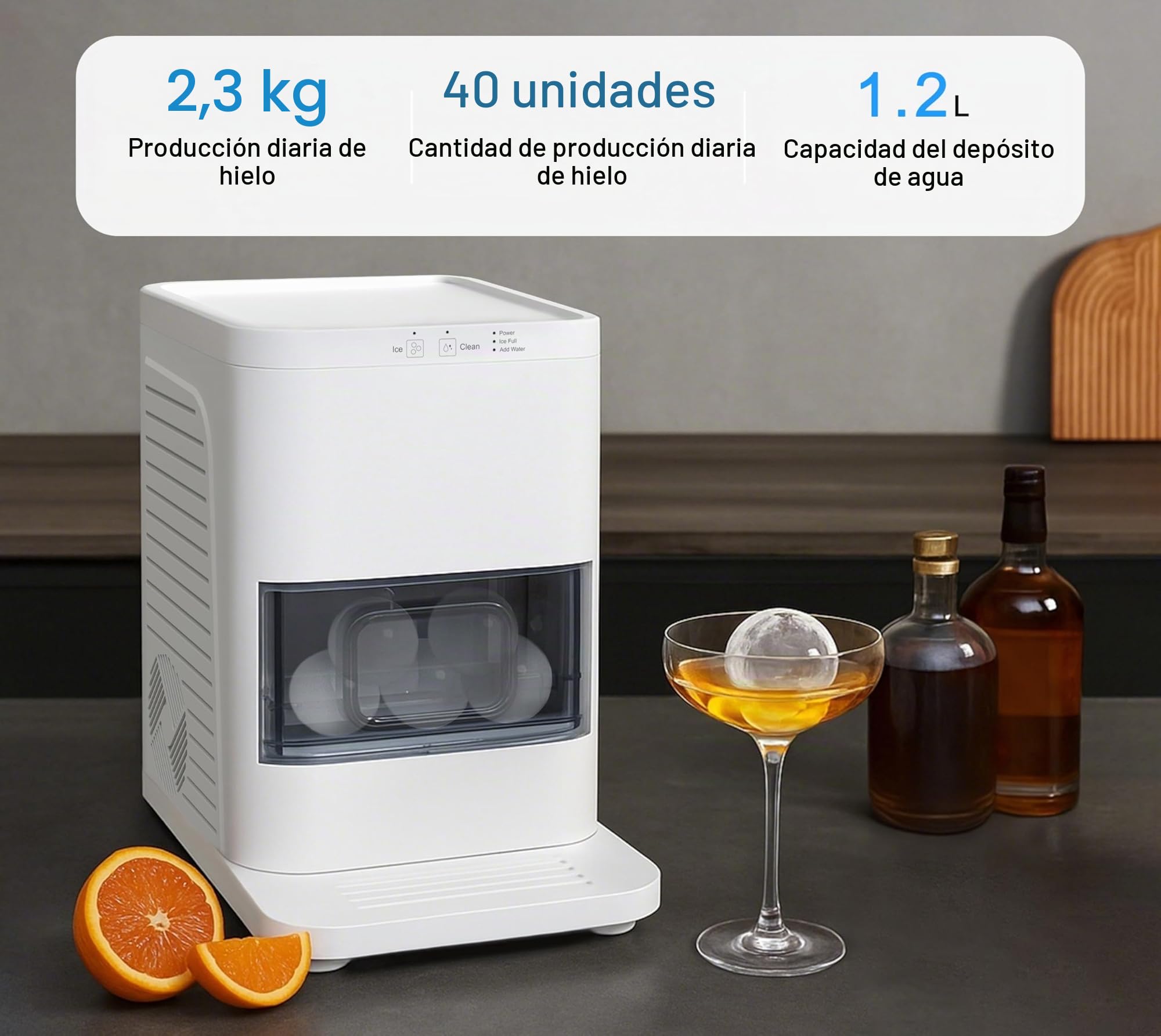 Máquina para Hacer Bolas de Hielo, con Sensores Inteligentes, Limpieza con Un Solo Toque, Produce 2 Piezas en 50 Minutos, Máquina de Hielo Silenciosa con Autolimpieza y Pinza para Hielo,YH1590