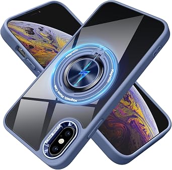 for iPhone Xs Case and iPhone X Case Compatible with Magnetic,with Ring Holder,Transparent Hard PC Scratchproof Case,Bracket Phone Case 5.8inch,Blue JUS12-38