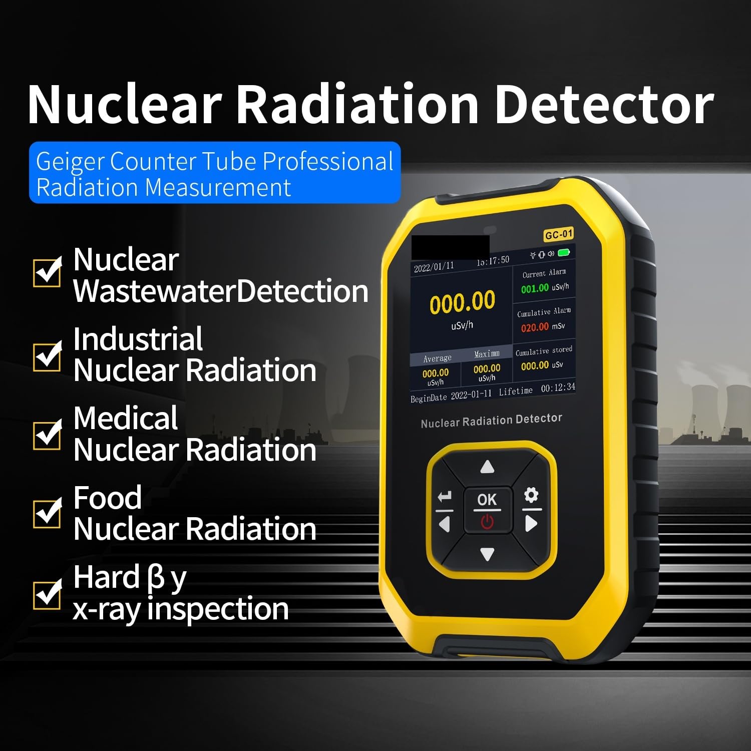 Compteur Geiger GC-01 Détecteur de rayonnement nucléaire Dosimètre personnel Rayons X γ β Testeur radioactivité marbre(Blue GC-01)
