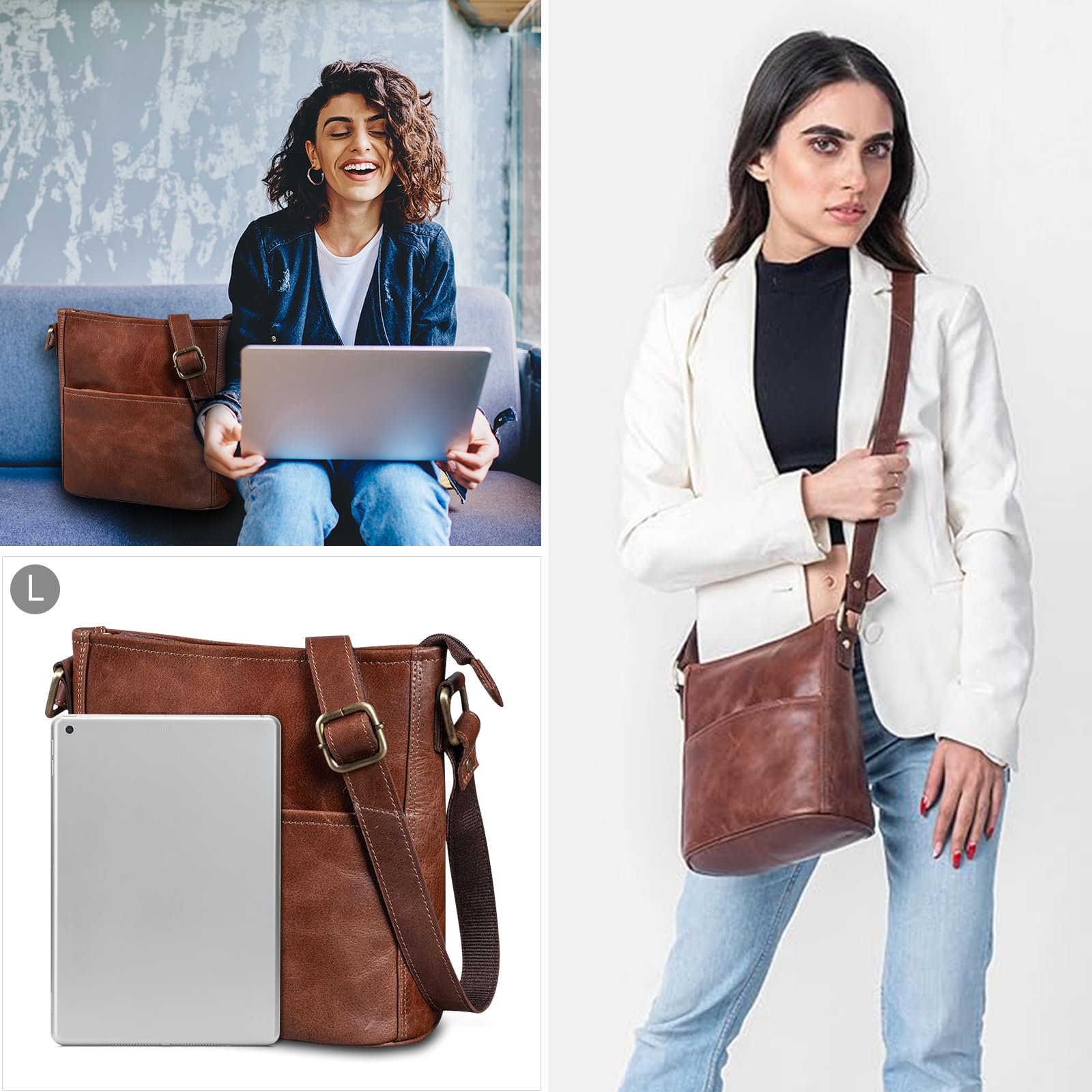 LEABAGS Bolso de la compra Athens de piel de búfalo con aspecto vintage.