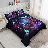 Vista 99 de Black Blue Butterfly Comforter Set for Girls Women,Boho Butterfly Sun and Moon Mandala Printed Bedding Set with 2 Pillowcases(Black Blue Twin)