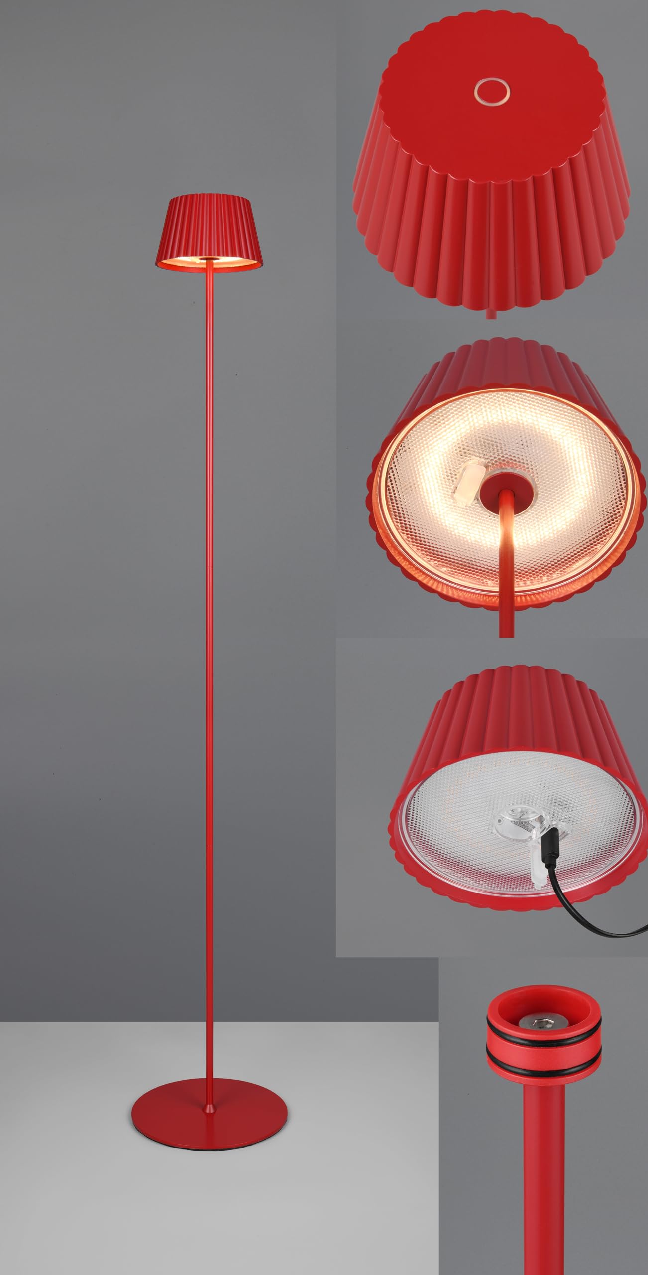 Reality Leuchten Suarez R47706110 - Lámpara LED de pie para exteriores (incluye 4 luces LED de 1,5 W, 4 toques), color rojo