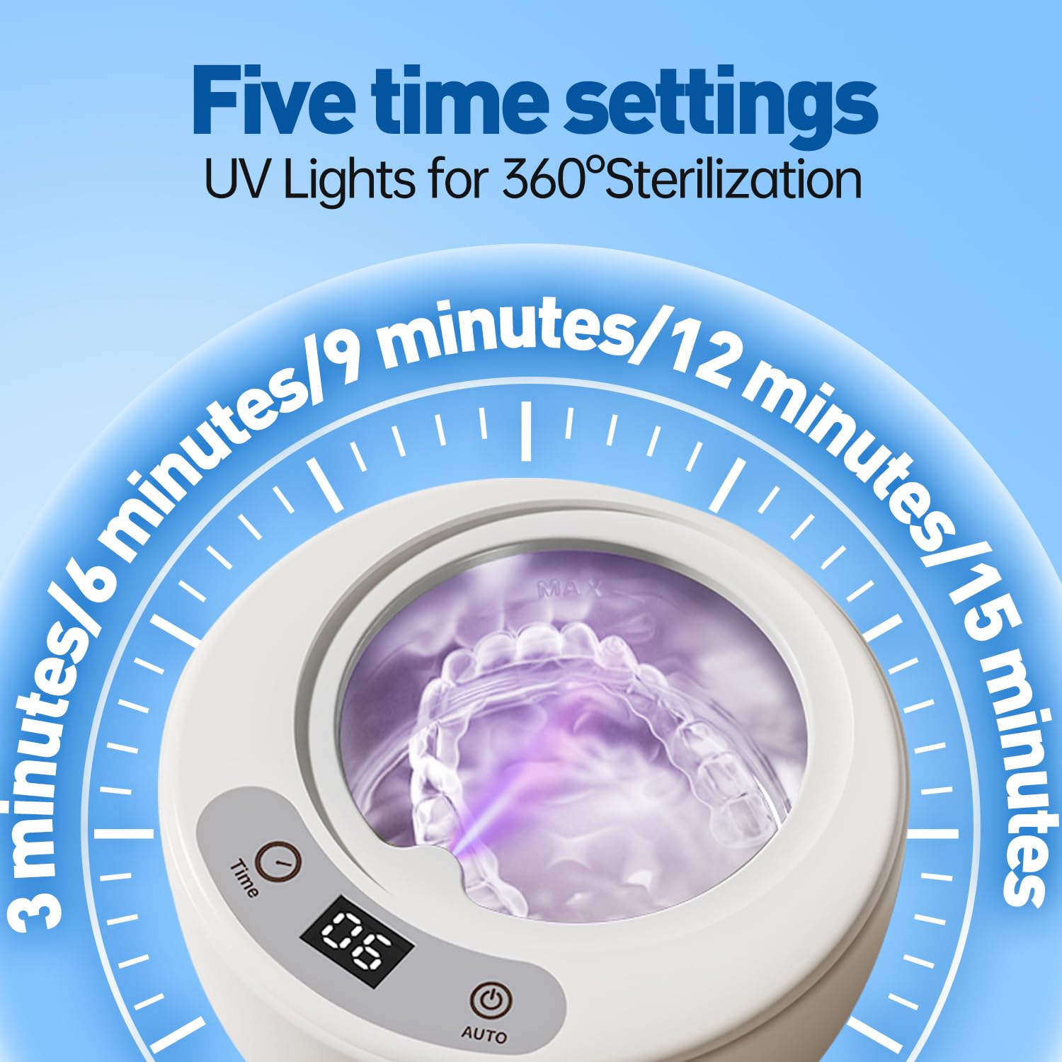 Máquina limpiadora de retenedores ultrasónicos dentales, caja de limpieza de dientes de 49 kHz con 3 modos y temporizador digital, caja de limpieza para dentaduras postizas, protectores