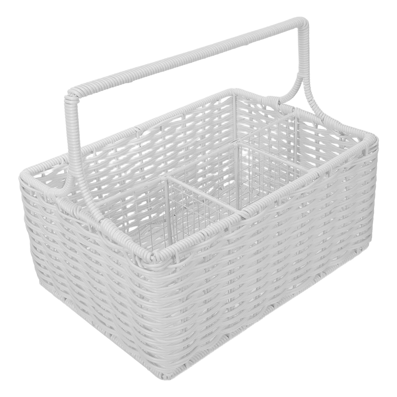 COLLBATH Kosz Do Przechowywania Zastawy Stołowej Imitujący Rattan Tkany Uchwyt Na Przybory Ręcznie Tkany Kosz Na Przybory Kuchenne White
