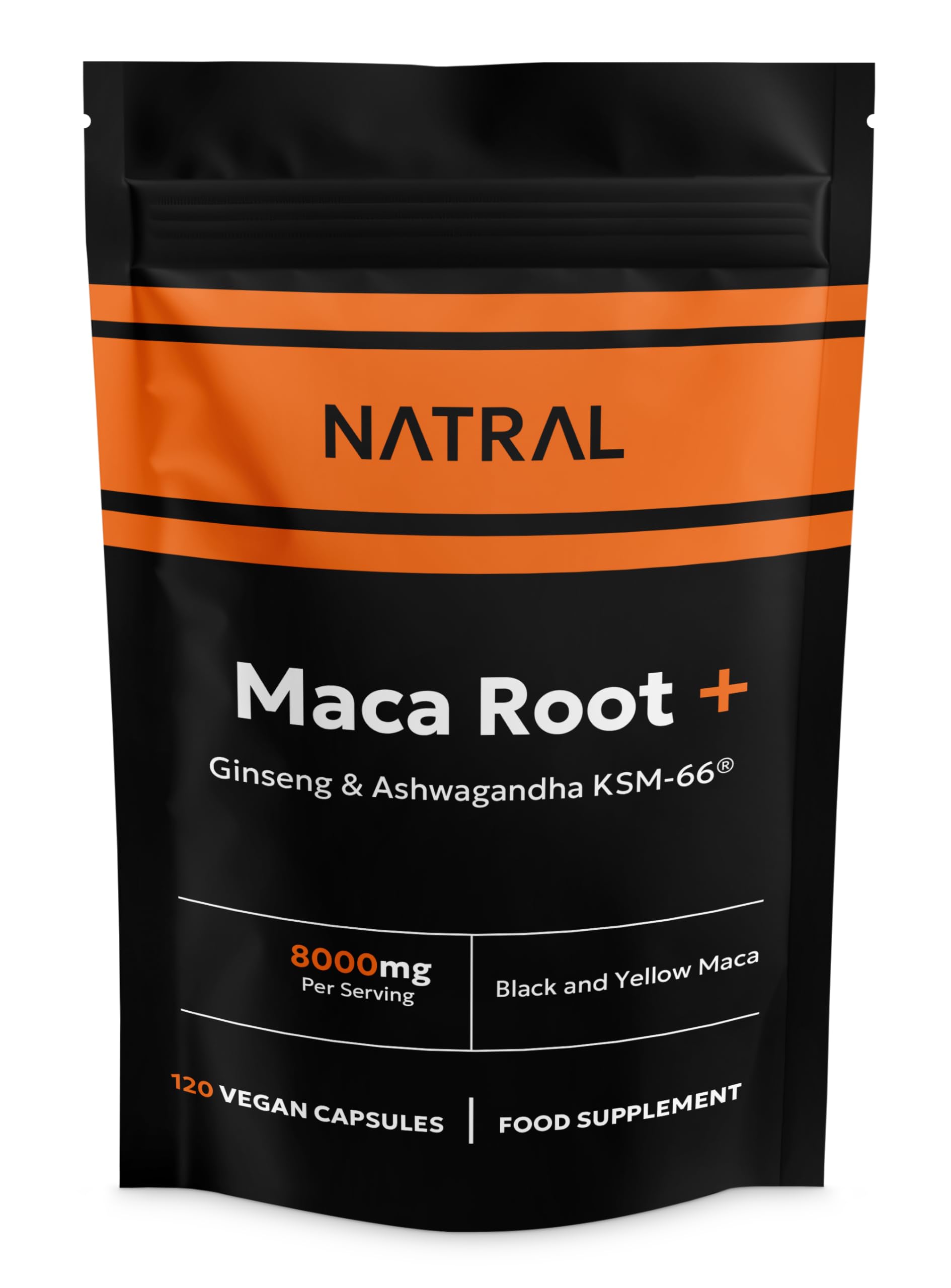 Maca Root Black & Yellow 8000mg Complex enriched with KSM Ashwagandha & Ginseng - 120 High Strength Capsules