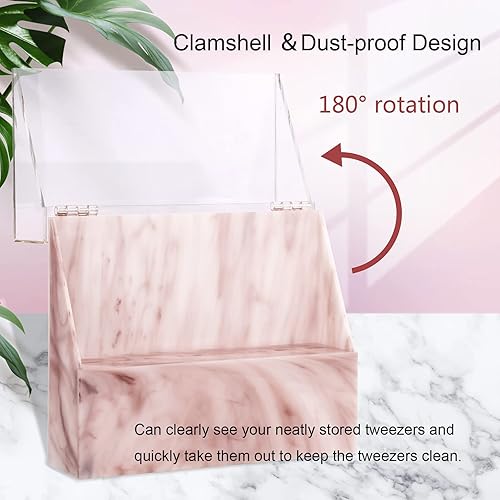 Miniatura 4 de Estuche de pinzas de pestañas a prueba de polvo de 8 agujeros, soporte de pinzas de mármol acrílico, organizador de exhibición con cubierta para