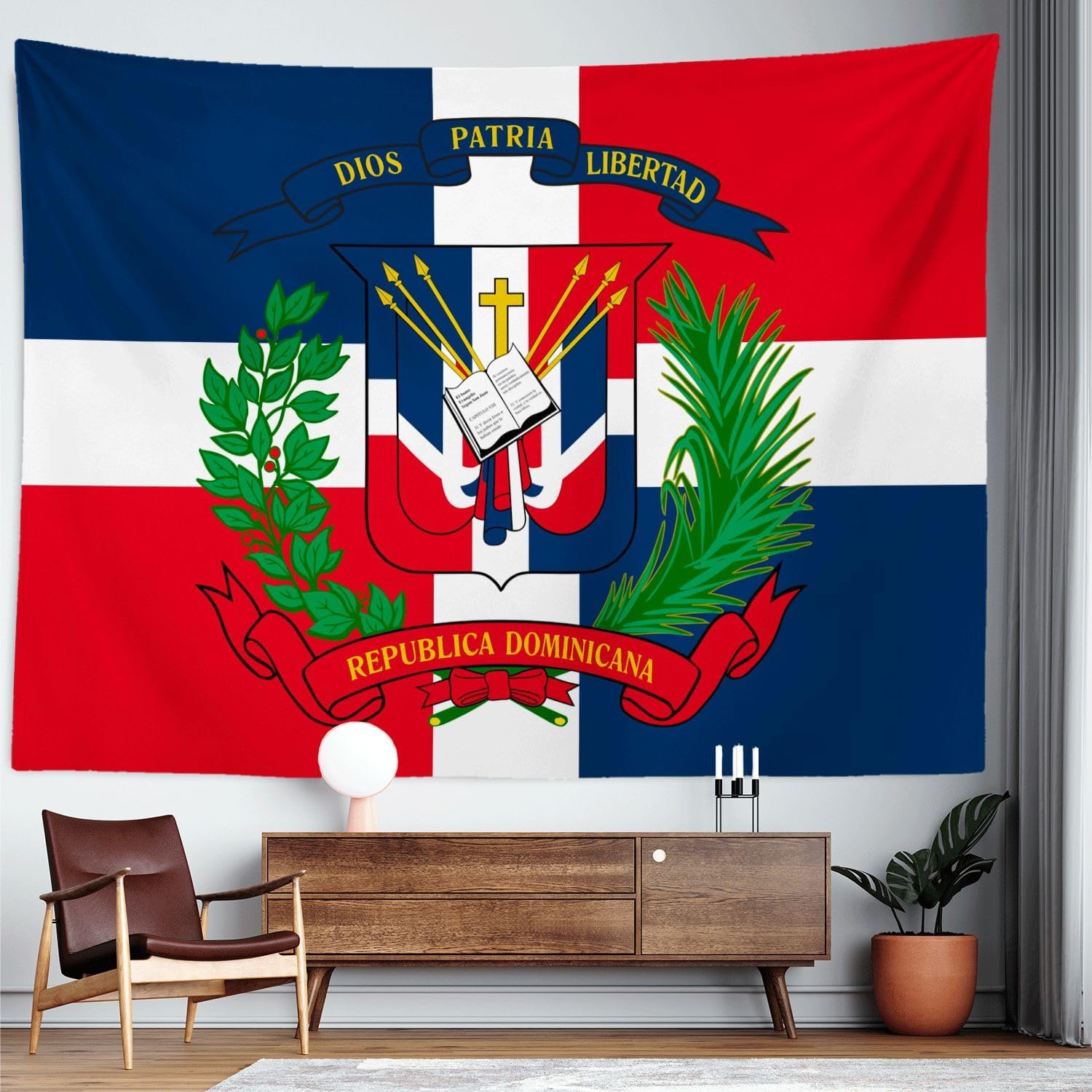 HAVENYOND Dominican Coat Flag Tapestry Wall Decoration, Dominican Patriotic Hometown Tapestries Wall Hanging Art, Poster Banner For Dorm Bedroom Living Room Home Decor Backdrop - 70"×90"
