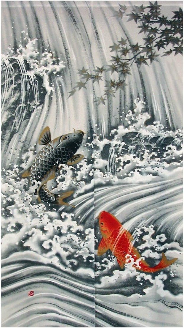 Japanese Noren Doorway Curtain Tapestry Carp Climbing the Waterfall ma