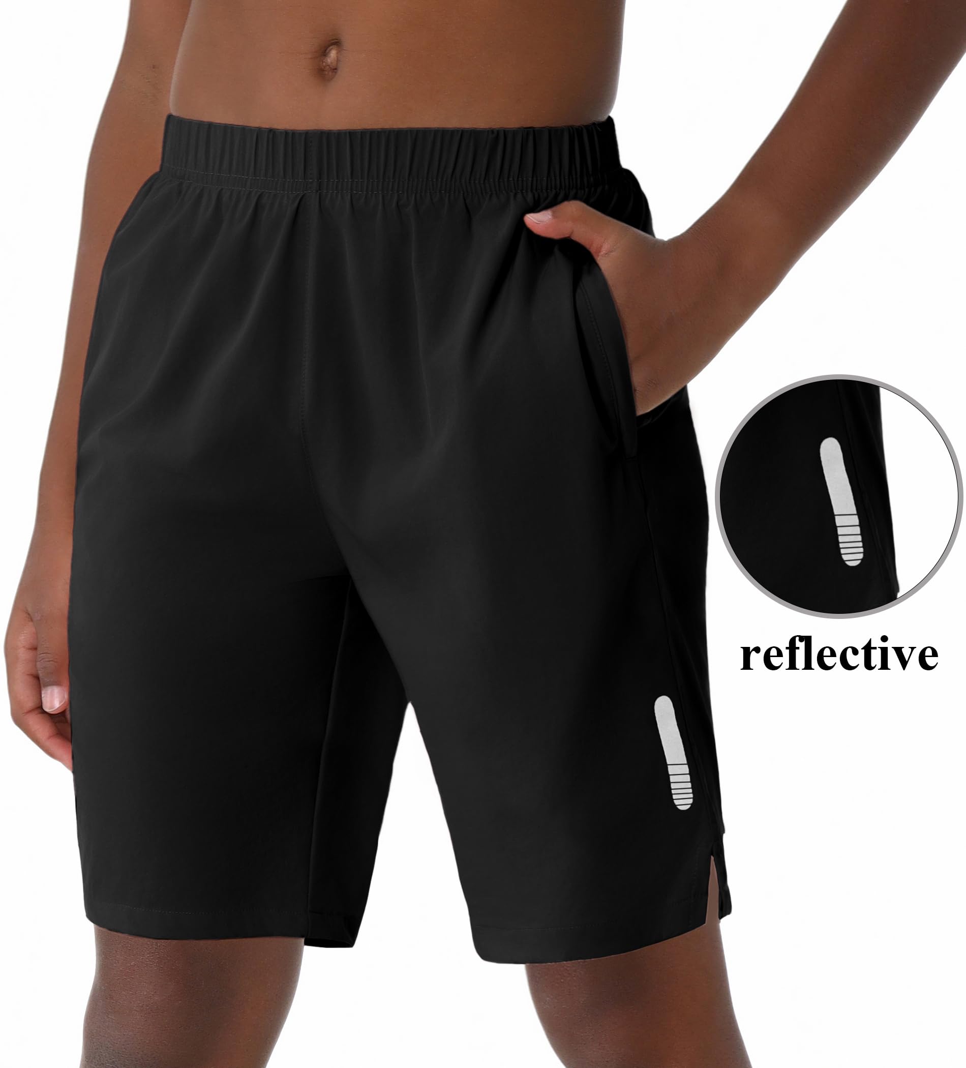 EXARUS Sport-Shorts für Jungen, 10,2 cm/15,2 cm, schnell trocknend, leicht, verstellbar, elastische Taillentaschen, Basketball, Fußball, Laufen