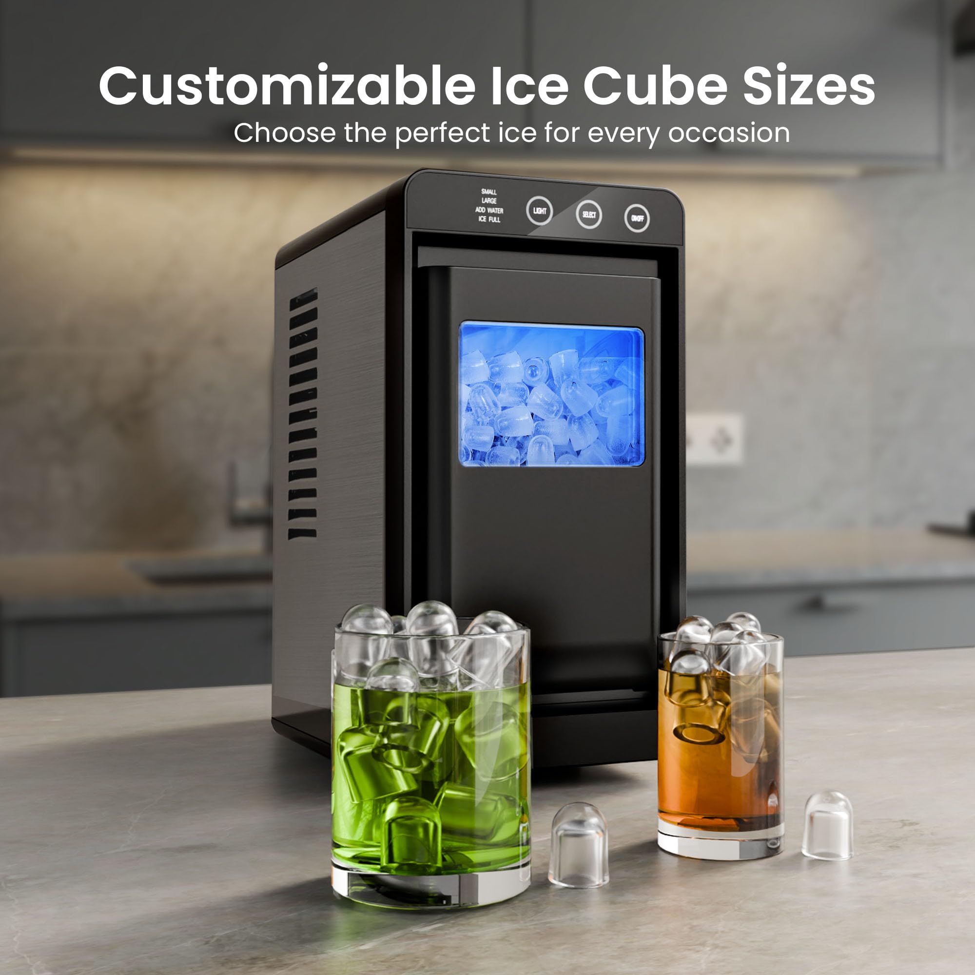 Kismile Ice Makers Countertop,26lbs/Day,Portable Countertop Ice Machine,Ice Basket/Scoop For Home & Kitchen(Green) on Fridge.com - View 3
