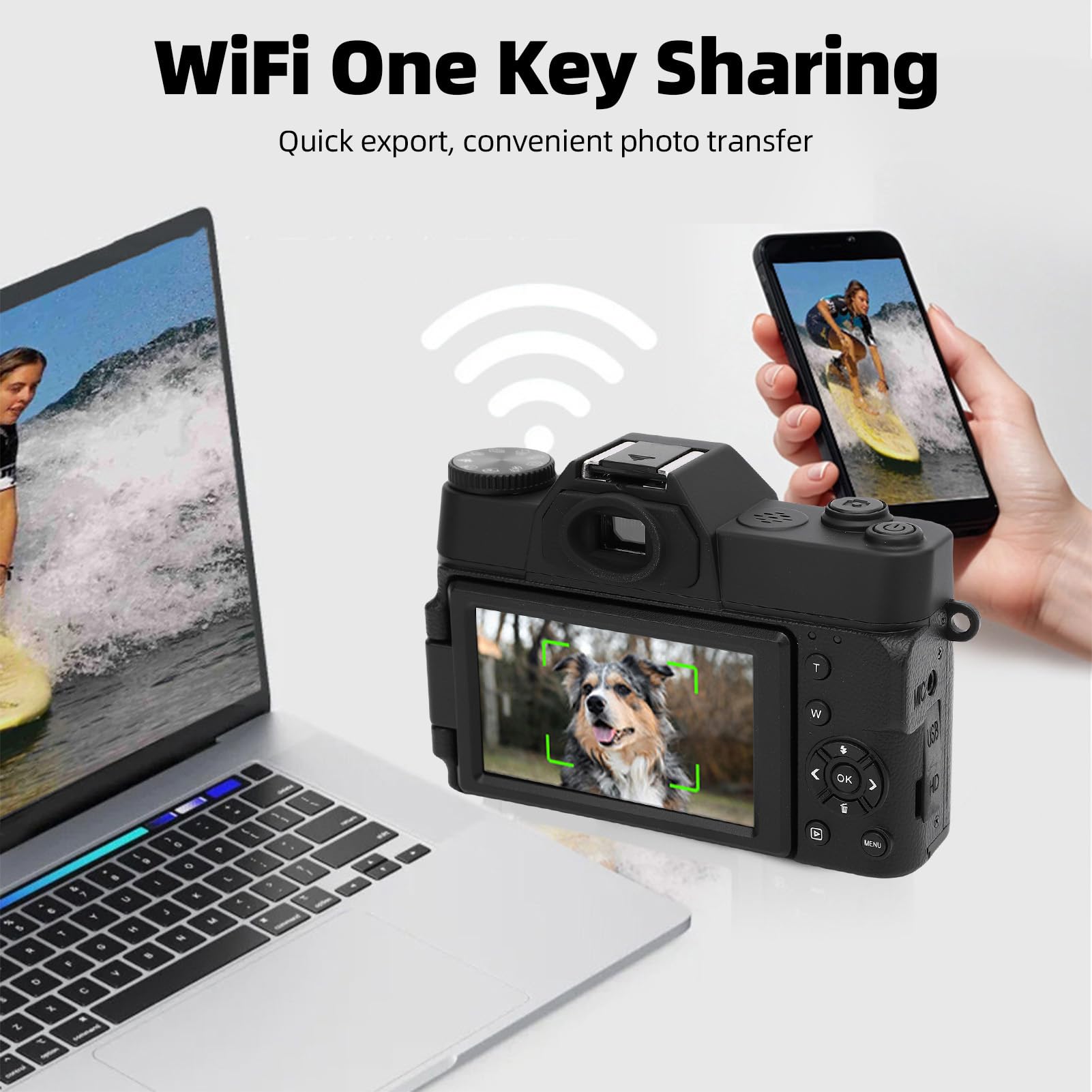 Annadue Fotocamera Digitale per Fotografia, Videocamica da 6k da 64 MP con Schermata di Lancio da 3,0 Pollici, Zoom Digitale 16x, Fotocamera Mirrorless Autofocus per Fotografia (BLACK)