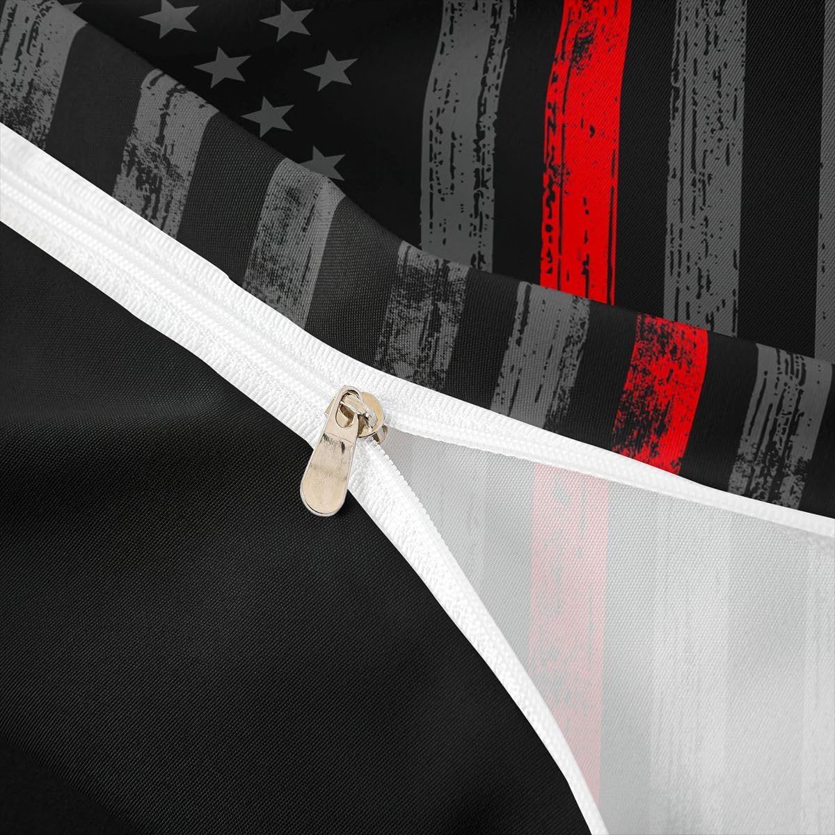 Erosebridal American Flag Duvet Cover Queen Black Grey Red Line Flag Bedding Set for Men Boys Kids Girls Novelty Star Stripe Comforter Cover Retro Vintage Flags Quilt Cover