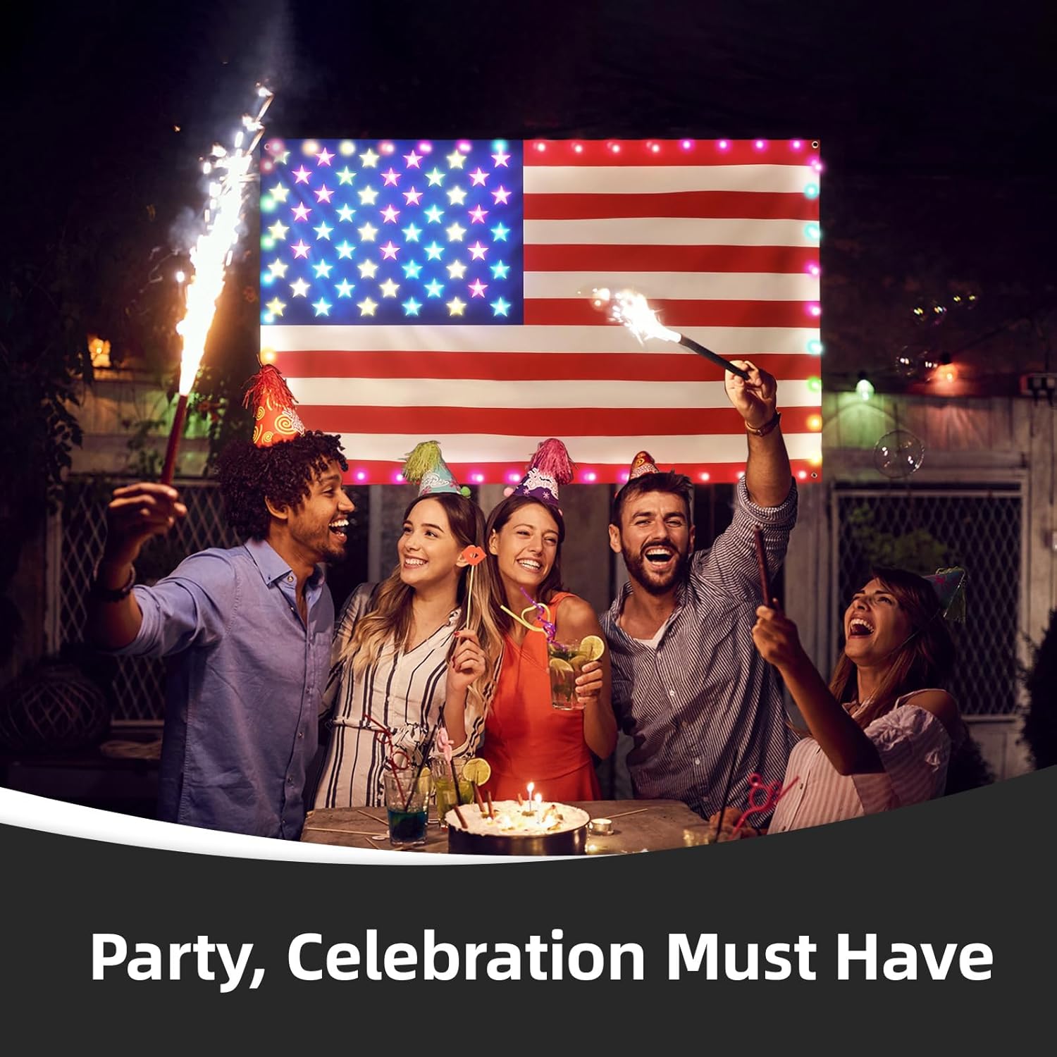 American Flag with Lights, 3 * 5 Ft Smart 98 LEDs String Lights for Independence Day Memorial Day Indoor Decor Music Sync