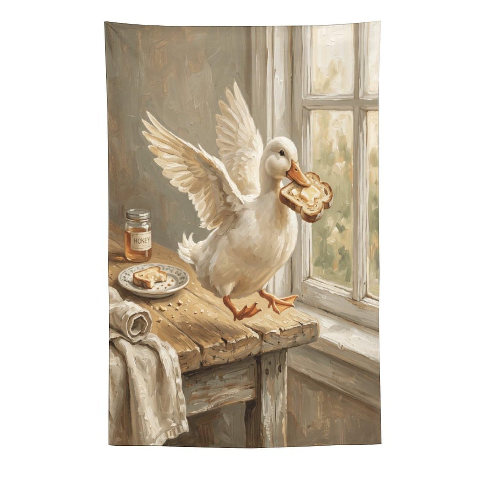 W7C8U2X3 Toast Duck Kitchen Wall Tapestry, Naive Art Style, Bedroom