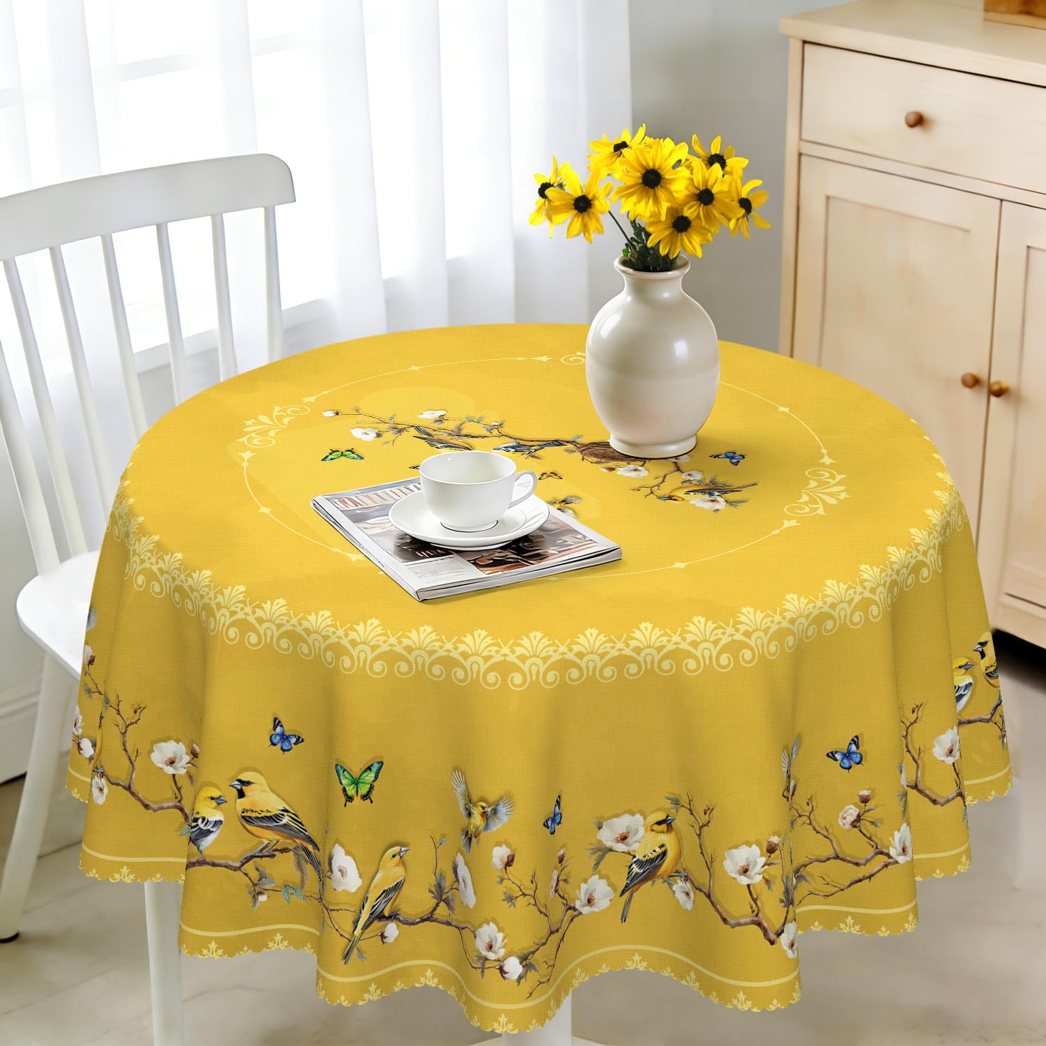 iEvery Golden Round Tablecloth Wipe Clean 120cm, Wipeable Circular Table Cloth Waterproof Stain-Resistant Polyester Table Cover for 2-4 Seater Dining Kitchen Patio Garden Party Outdoor Home Decor — image 1