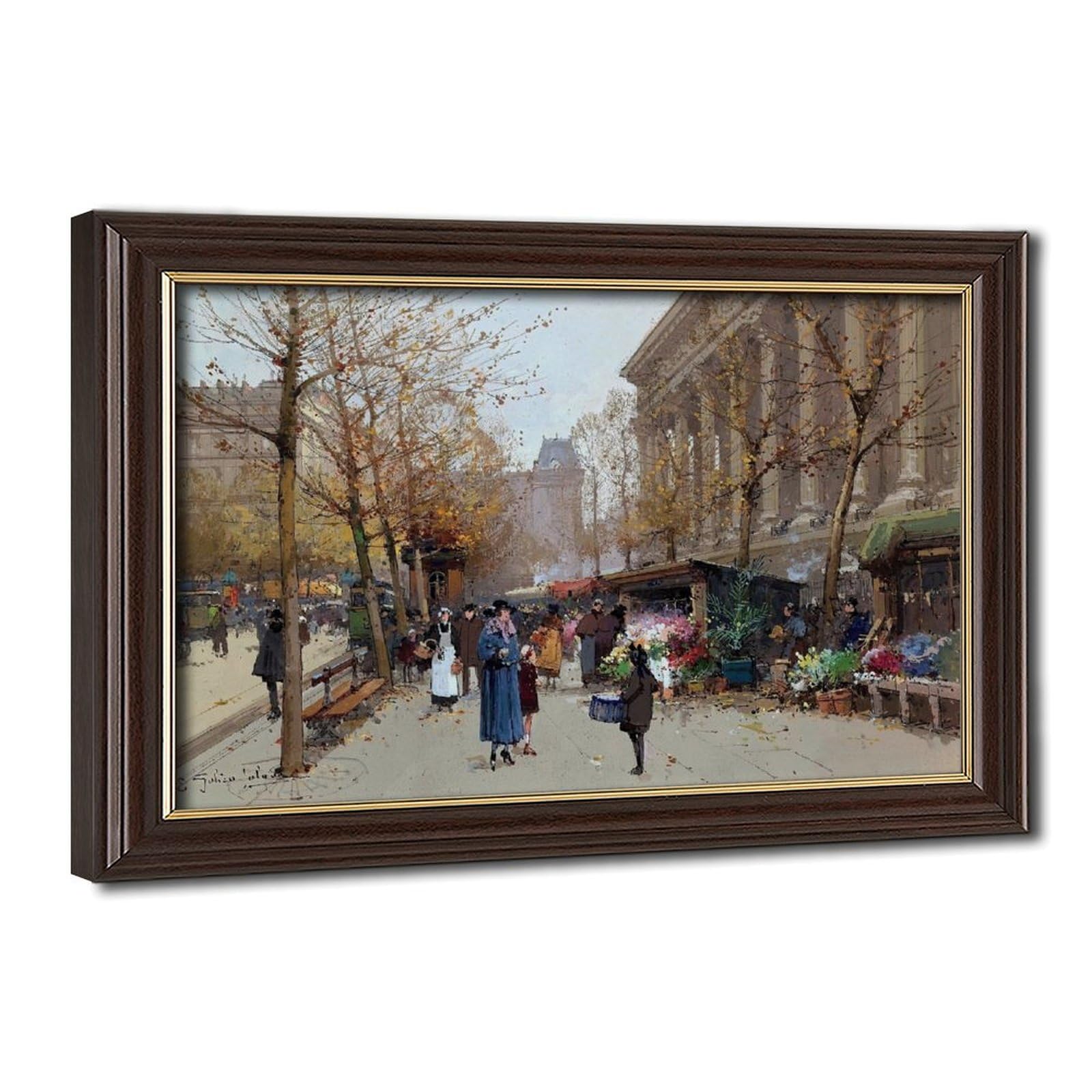 WCYB Stretched Canvas Flower Market, La Madeleine by Eugene Galien-laloue Street Scenes Prints Posters Canvas Deco Paintings Wall Art For Office Hangable F