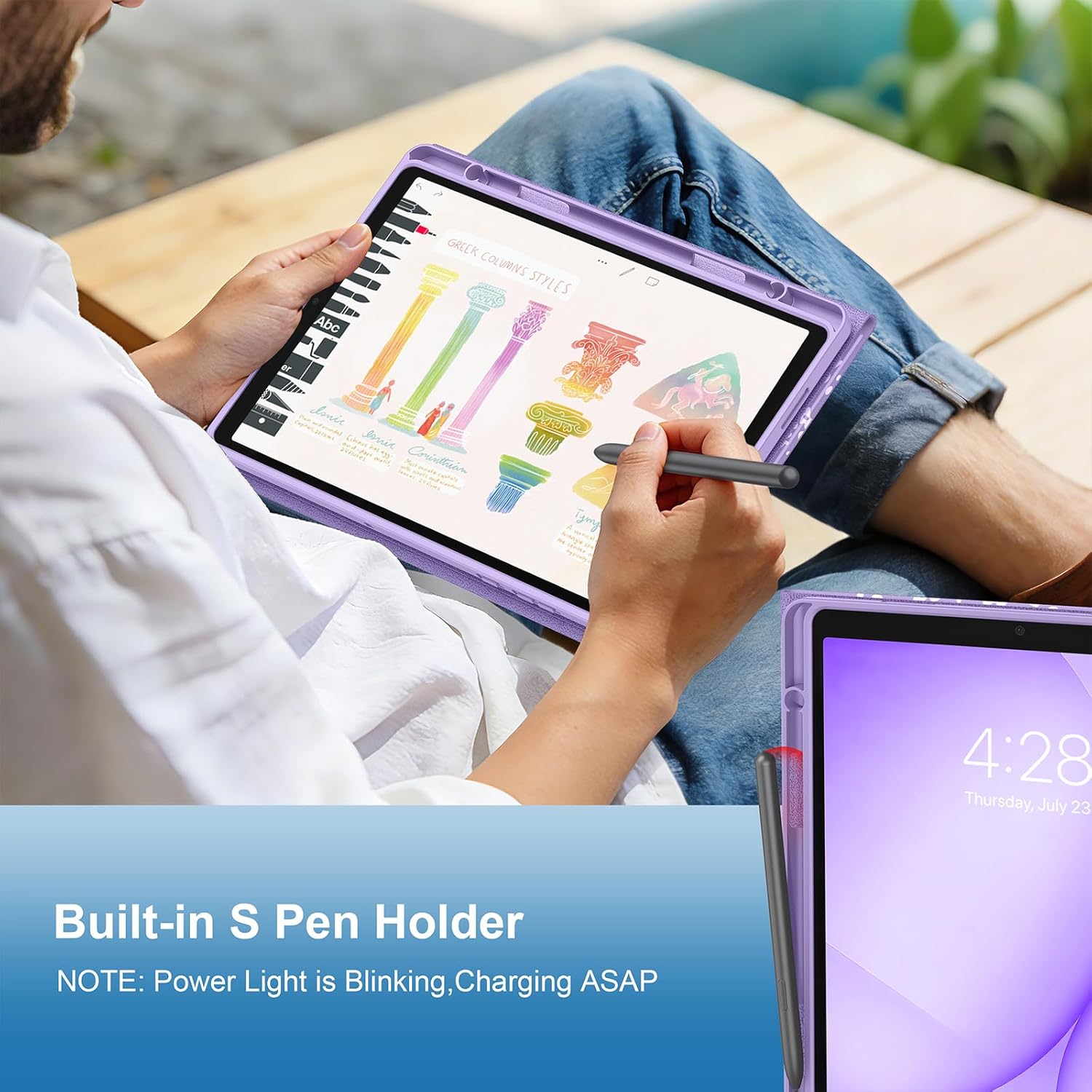 Supveco Keyboard Case for Samsung Galaxy Tab A11+ Plus 11 inch 2026 Model (SM-X230/X236/X238)-7 Color Backlight Wireless Detachable Folio Keyboard Cover with S Pen Holder,Book Lilac