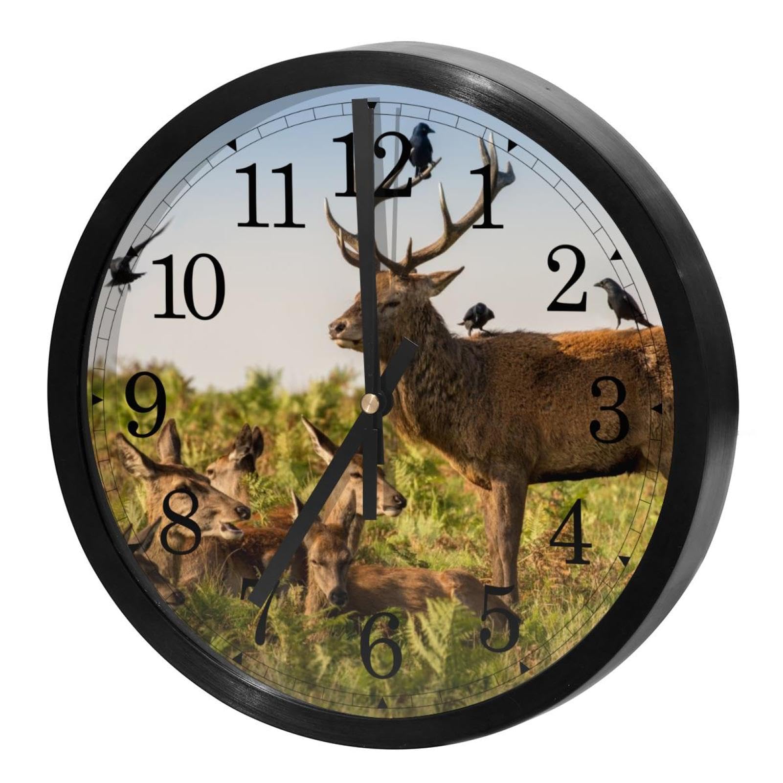 Horloge murale silencieuse à quartz motif cerf pour une lecture de l'heure précise à la maison