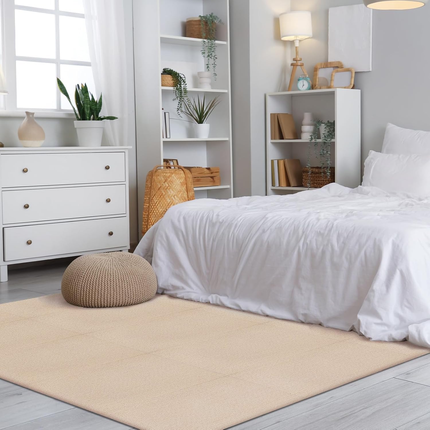 Carreaux de moquette à décoller et à coller, 61 x 61 cm, autocollant de sol rembourré doux chameau, décoration d'intérieur pour chambre à coucher, salon, bureau, 10 carreaux et 40 m² par boîte