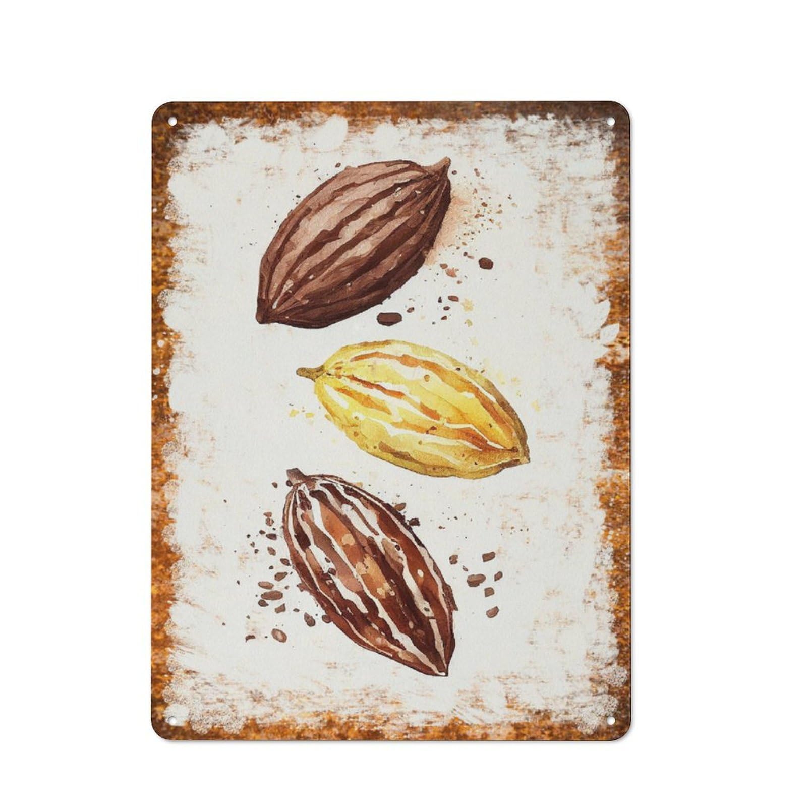 peiyeety Metal Tin Sign Assorted Cocoa Beans Minimalist Pattern Vintage Rustic Wall Art Kitchen Bathroom Bedroom Living Room Cafe Farmhouse Office Garage Home Bar Laundry Room Porch Patio 6x8 Inch