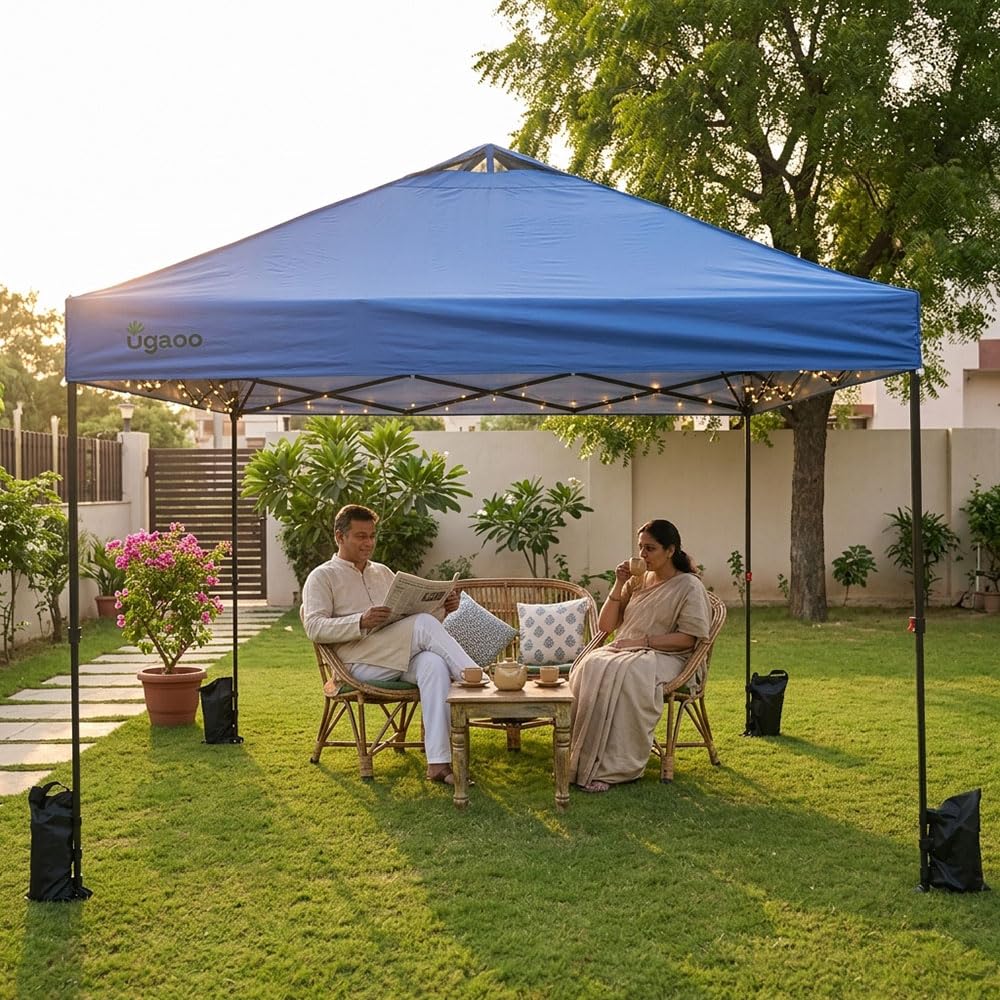 Ugaoo 10x10 Pop-Up Gazebo/Canopy- Tent with One Push Setup | Easy Outdoor Sun Shade for Events, Parties, Camping | Gazebo with STO-N-Go Cover Bag | Silver Coated Top | Colour-Blue-picture-11