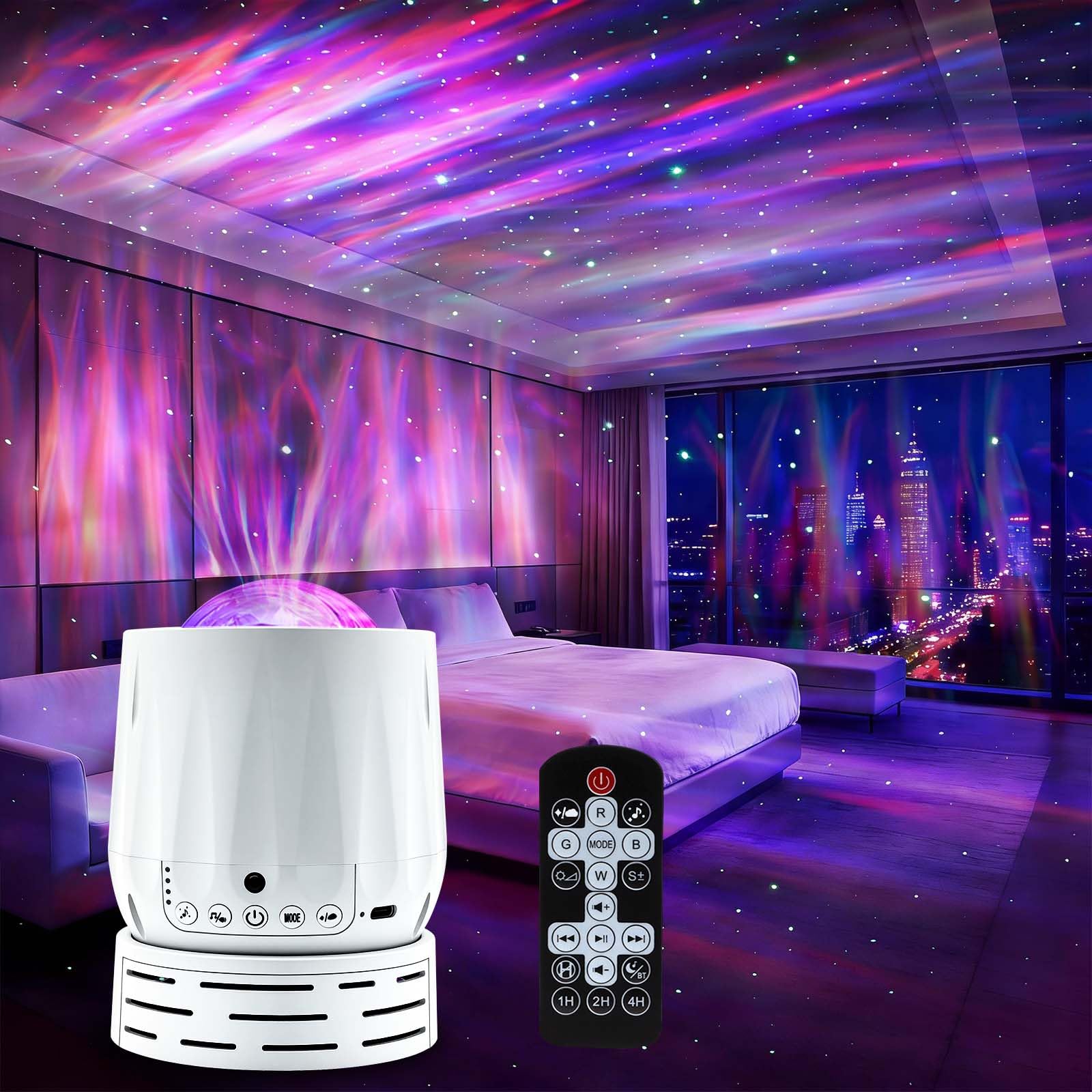 Northern Lights Projector,Galaxy Projector,with Bluetooth Speaker and White Noise Star Projector, 4 Aurora Color Combinations Remote Ambient,Galaxy Light for Bedroom and Living Room Night Light