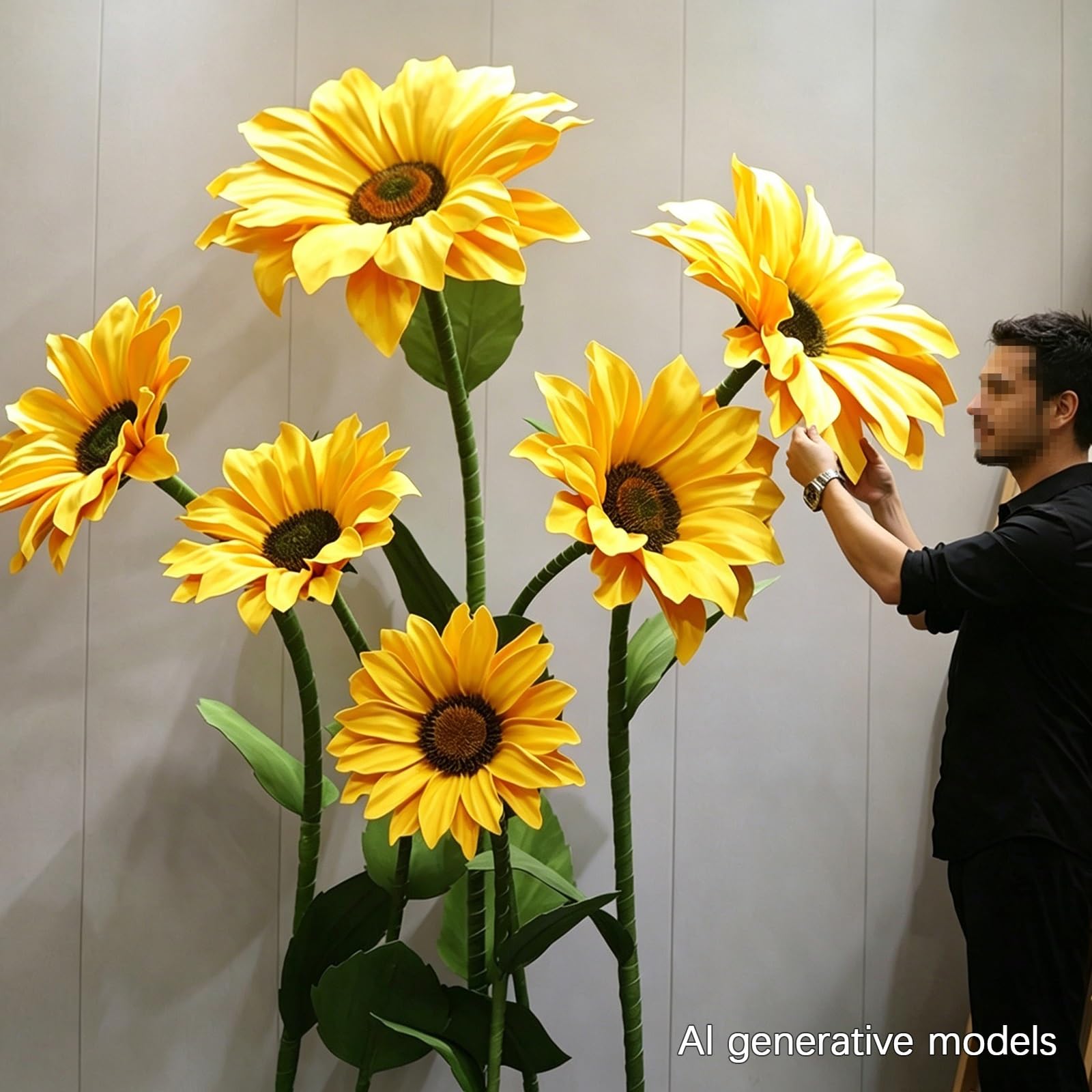 6er Set Künstliche Blumen zur Dekoration Große Sonnenblumen mit Biegsamen Stielen & Stabilen Basen für Hochzeitshintergrund, Gartenparty, Schaufenster