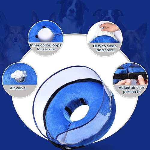 Miniatura 8 de BARKLESS Cono de perro, cono inflable para perro después de cirugía para razas pequeñas, collar de cirugía suave con escudo de protección antilamida