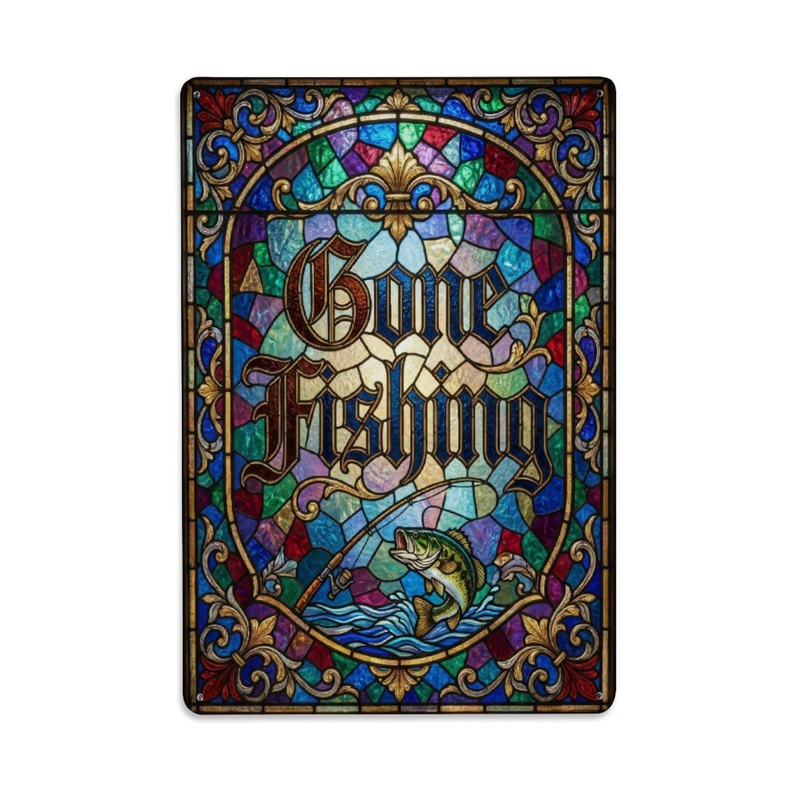 Gone Fishing Fishing Passion Vintage Metal Tin Sign Plaque Wall Decor for Cafe, Club, Garden Metal Poster 8x12Inch