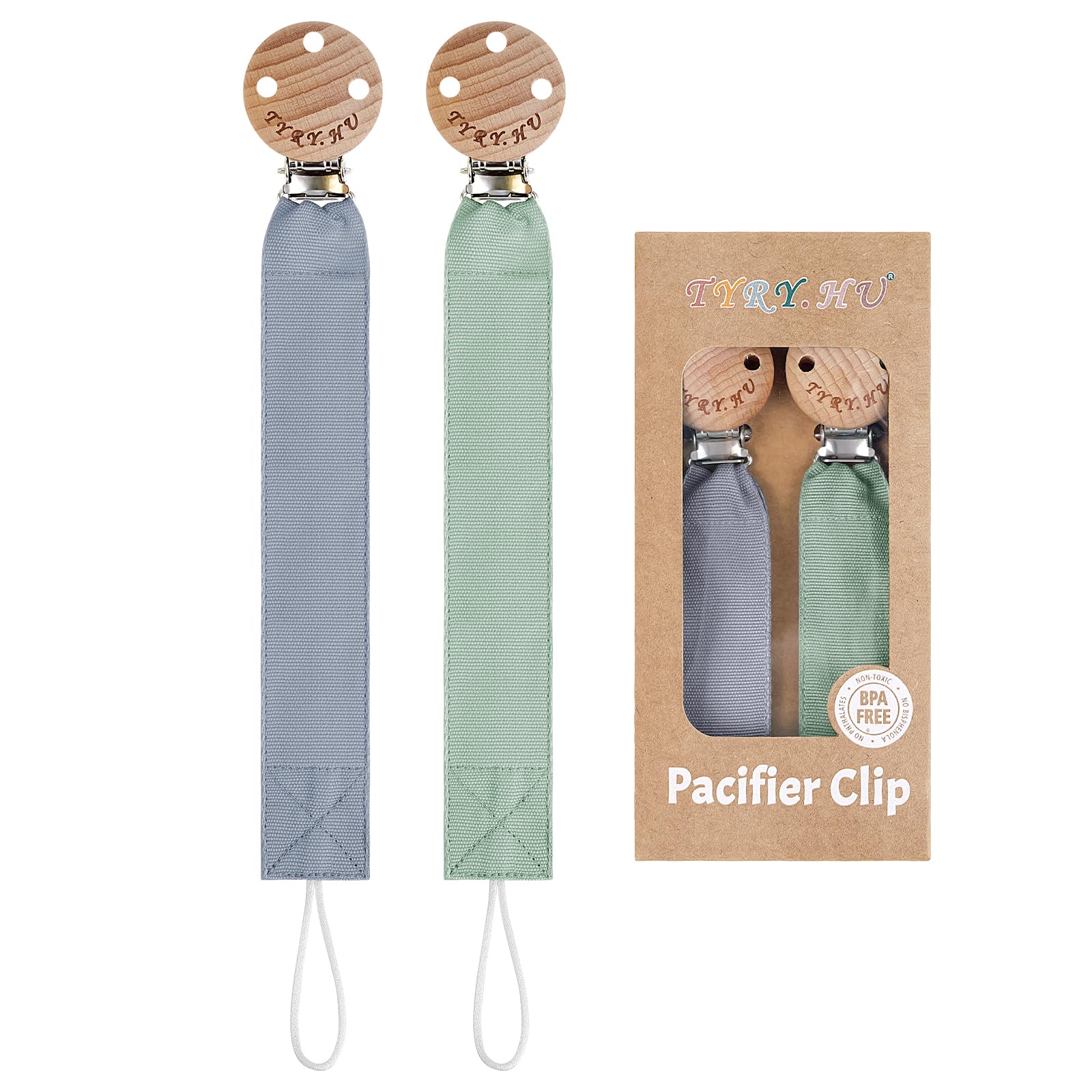 TYRY.HU Catenella Portaciuccio Tessuto Morbido Catenella Ciuccio Fatto a Mano Succhietto Porta Clip di Legno Cotone Bambini Ragazzi Massaggiagengive Clip Baby Regalo,2 Pezzi