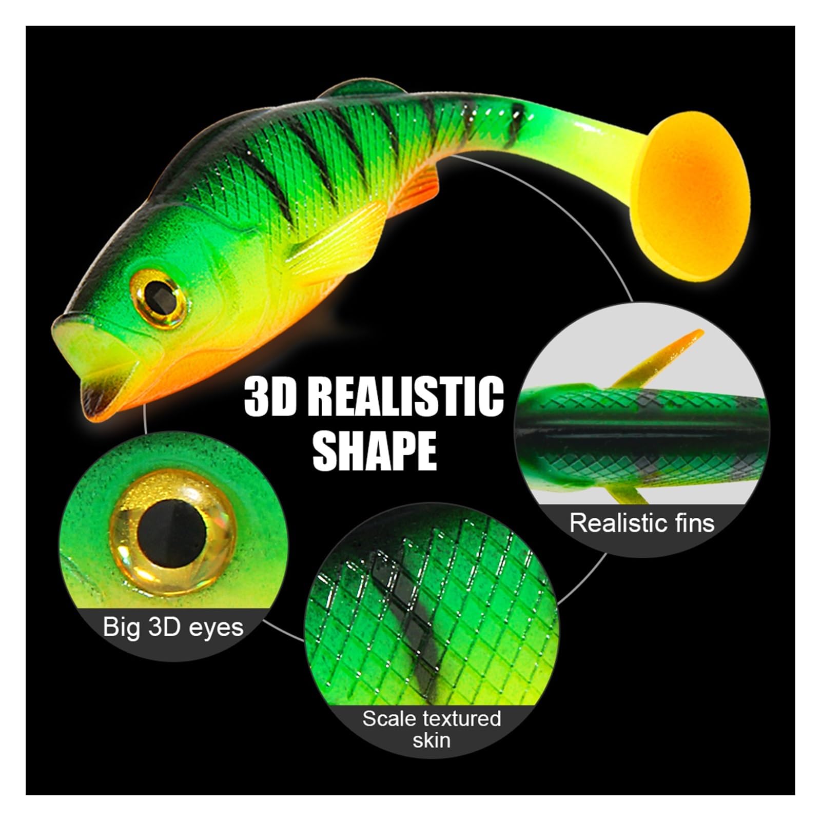 Leurre de pêche à la Perche Vigour 7 cm 11 cm 14 cm Leurre Souple Shad UV-Active Wobble Craft Rubber Fish Swimbait