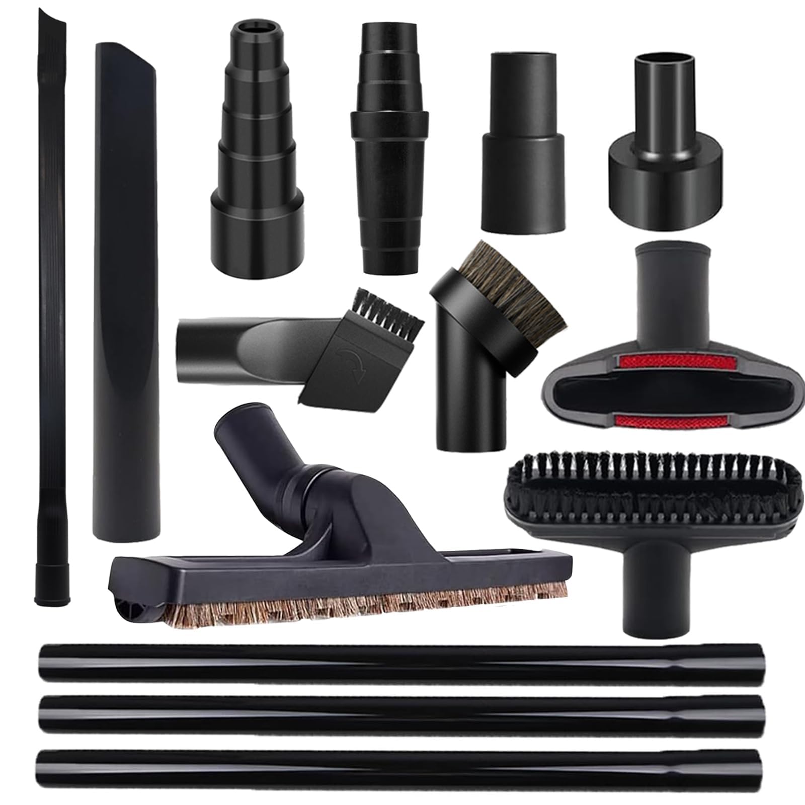 Alrens Lot de 14 accessoires universels pour aspirateur et nettoyage domestique, comprend 4 adaptateurs de tuyau d'aspirateur, 3 rallonges d'aspirateur et un suceur plat flexible