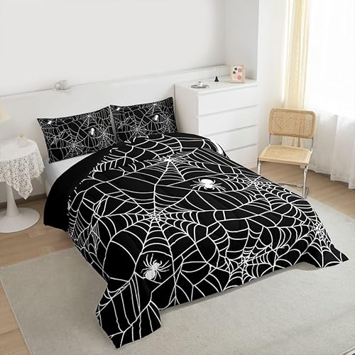 Miniatura 2 de Juego de edredón con estampado de telaraña para niños y niñas, edredón con temática de Halloween, juego de ropa de cama decorativo de araña