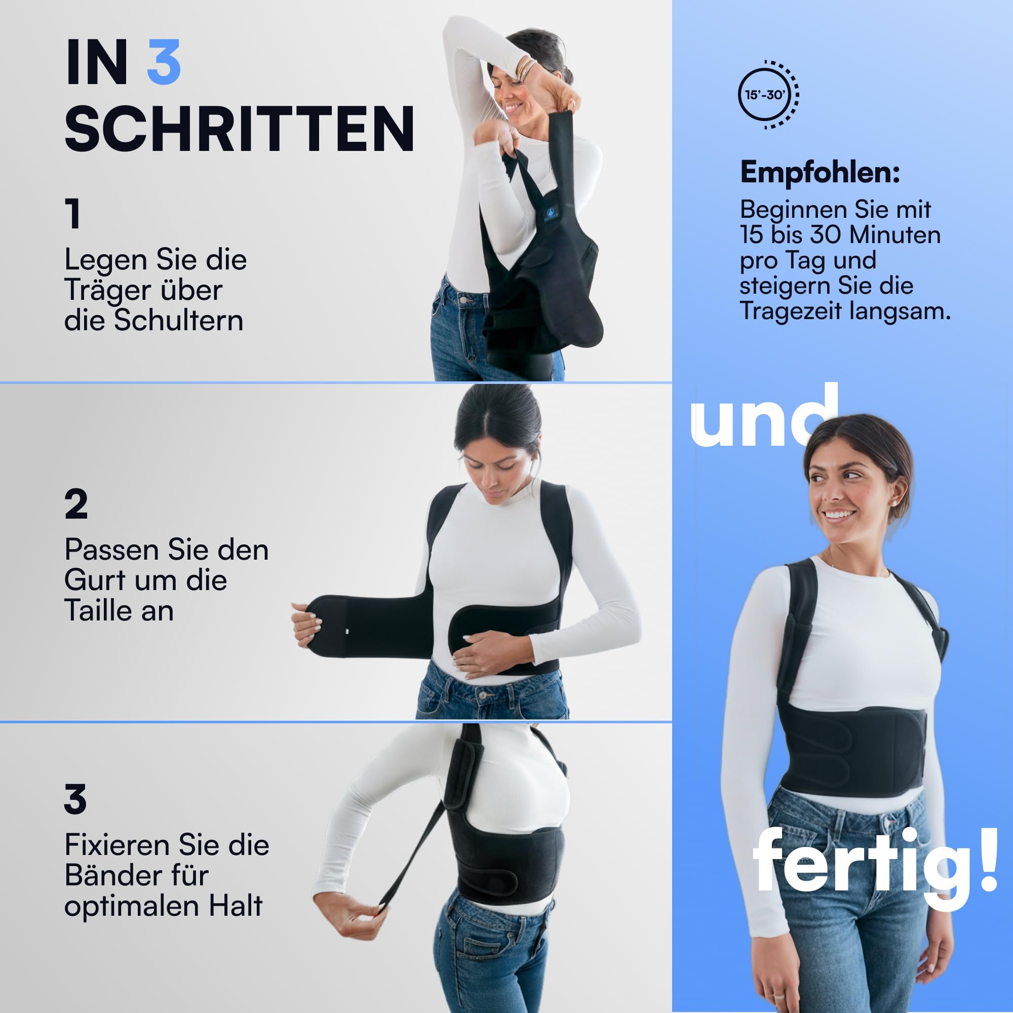 Haltungskorrektur Rücken Damen Herren - Rücken Geradehalter & Rückenstützgürtel, verstellbarer Rückengurt für gerade Haltung, inkl. 2 Schulterpolster