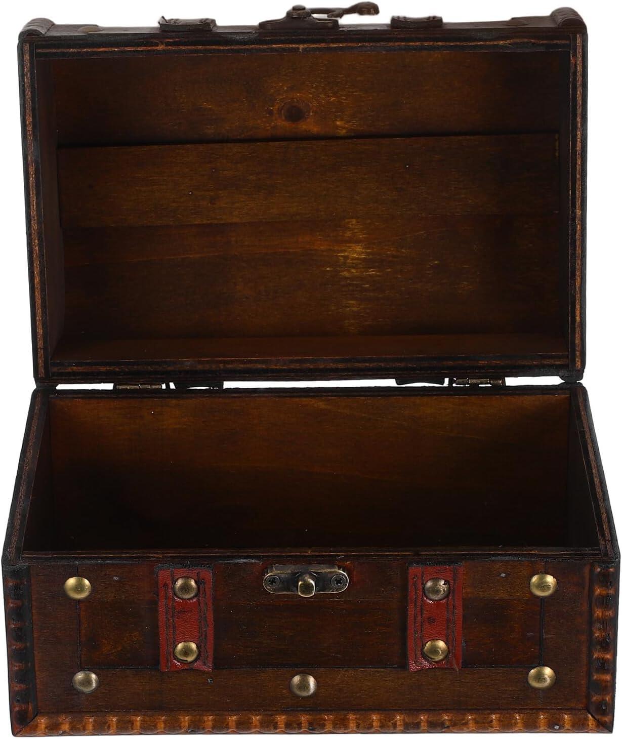 Mikinona Pirate Treasure Chest with Lock Small Wooden Jewelry Storage Box Vintage Decorative Stash Chest for Keepsakes Home Bedroom Organizer in Dark Brown