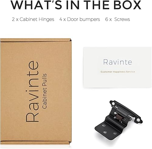 Miniatura 7 de Ravinte 2 paquetes de 1 par de bisagras empotradas de cierre automático de gabinete de color negro mate de 3/8 pulgadas para cocina, baño, muebles