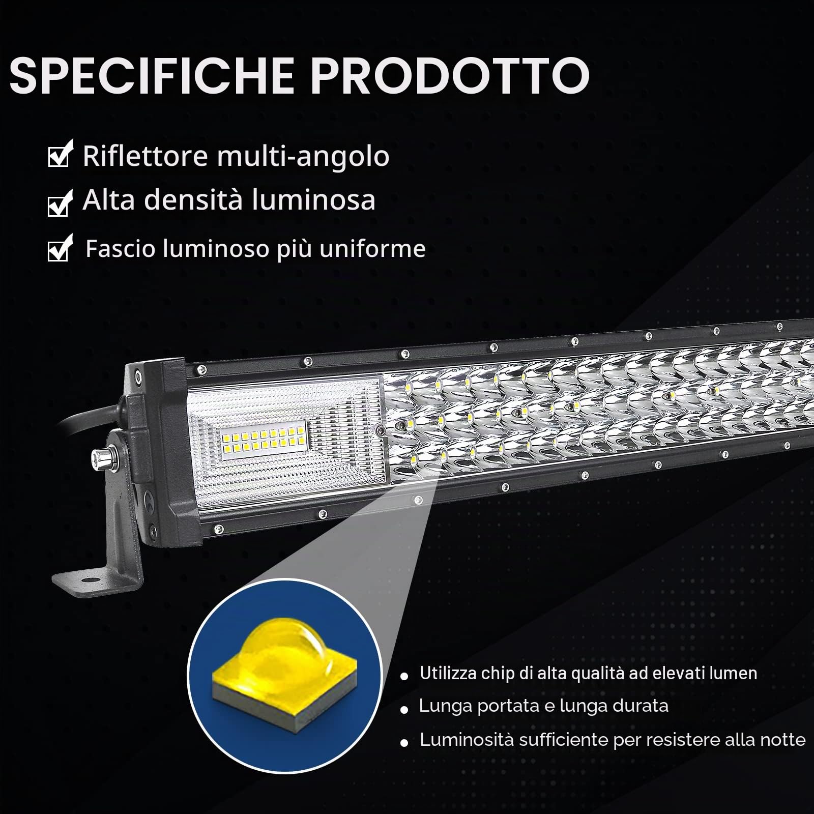Willpower Barra LED 132cm 52 Pollici 675W + Fari LED 13cm 5 Pollici 72W + Cablaggio 12V 24V Faretti LED Faro da Lavoro LED Barra Luci LED per Fuoristrada Auto Trattore Camion 4x4 Barca ATV