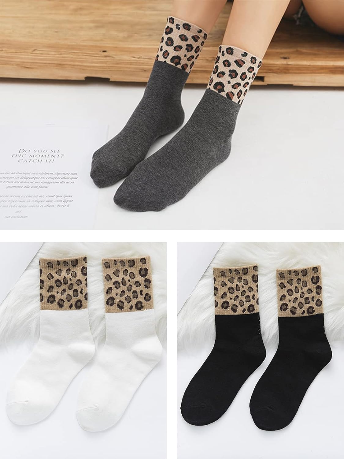 Novelty Leopard Print Crew Socks Animal Pattern Dress Socks For Women 3 pack - Image 5