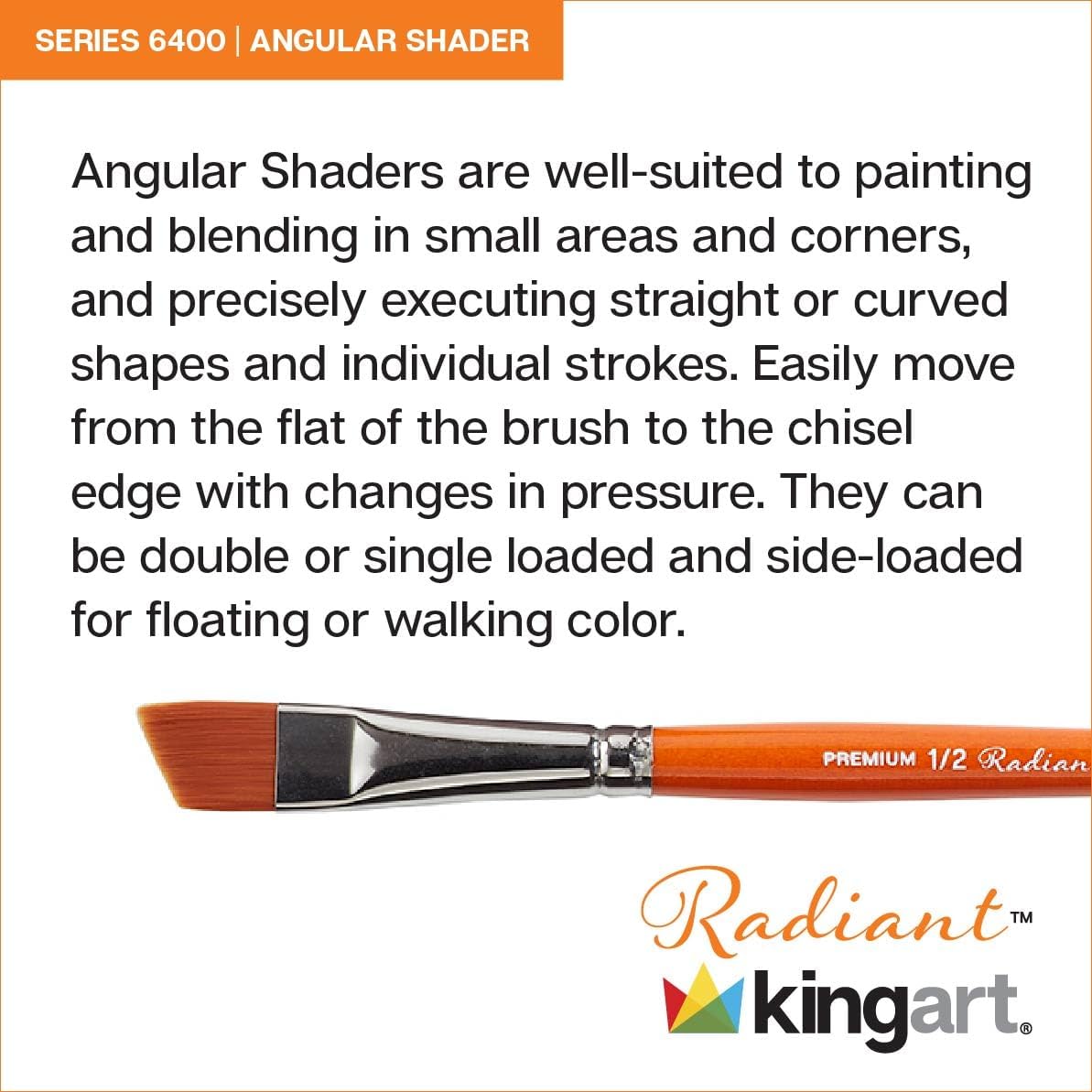 KINGART Premium Radiant 6400-1 Angular Shader Series Artist Brush, Synthetic Taklon Hair, Short Handle, for Acrylic, Oil and Watercolor Painting, Size 1 Inch