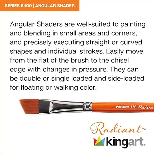 Miniatura 2 de KINGART Premium Radiant 6400-38 Angular Shader Series - Cepillo para artista, pelo sintético Taklon, mango corto, para pintura acrílica, óleo y